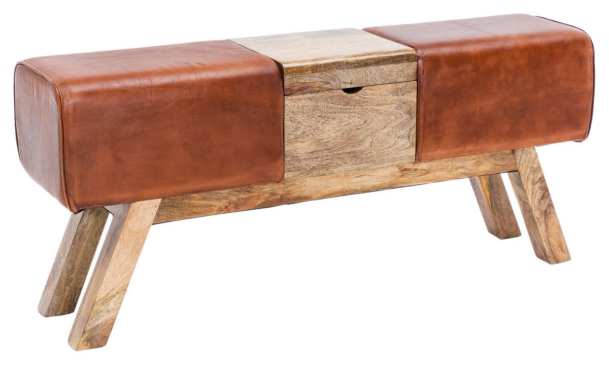 Garderobenbank B: 120 Cm Gepolstert Leder/mangoholz - Braun, Natur, Leder (120/53/29cm) - MID.YOU