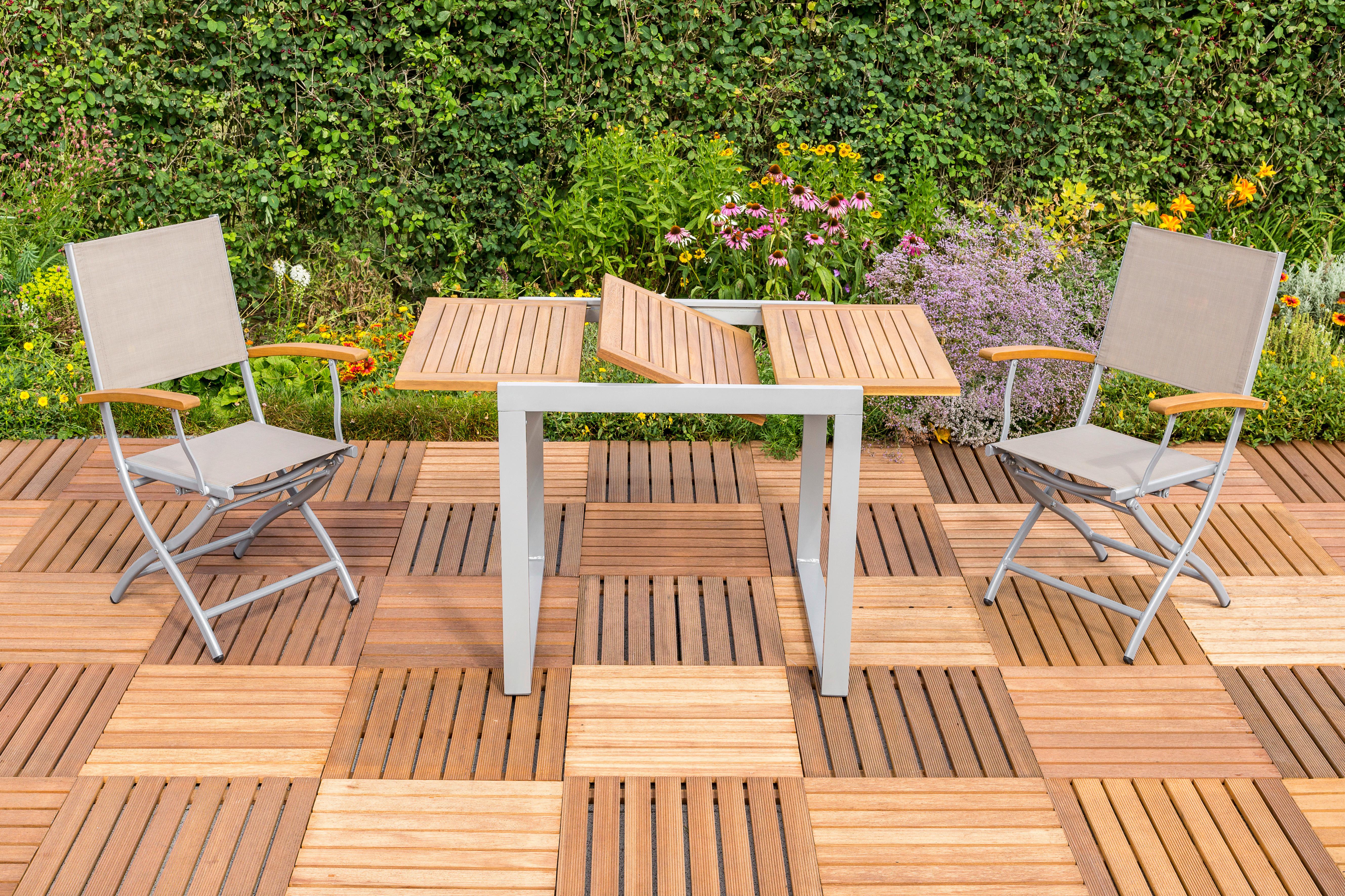 Gartentisch Ausziehbar Naxos Akazie/Aluminium L: 80 cm - Silberfarben/Akaziefarben, KONVENTIONELL, Holz/Metall (80-120/74/70cm) - Gardenson