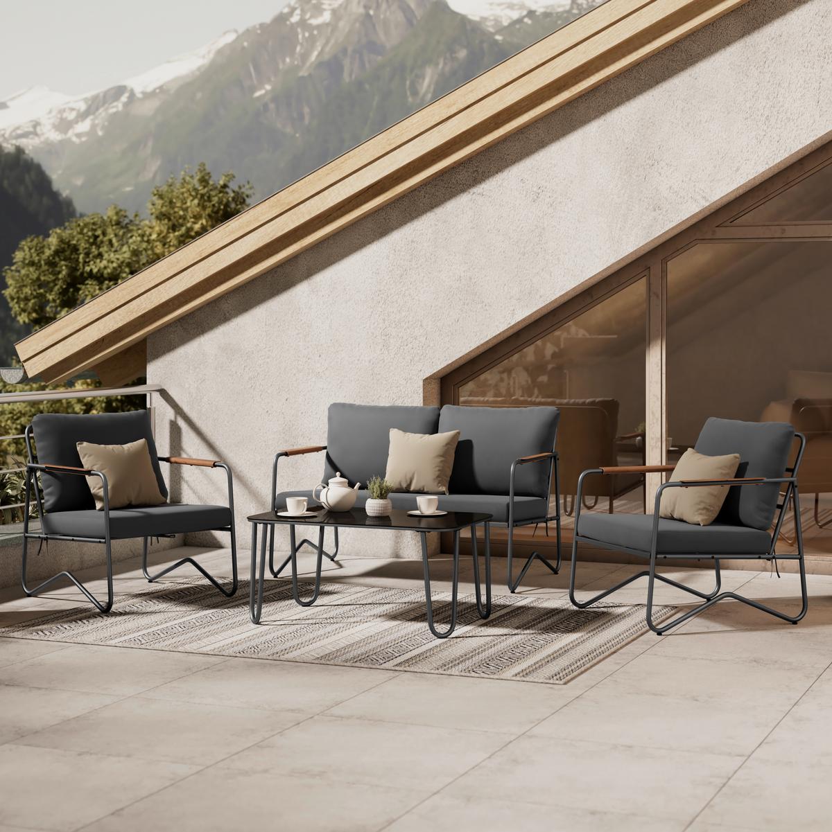 Loungegarnitur Cadiz - Dunkelgrau/Schwarz, MODERN, Glas/Textil - Beldano