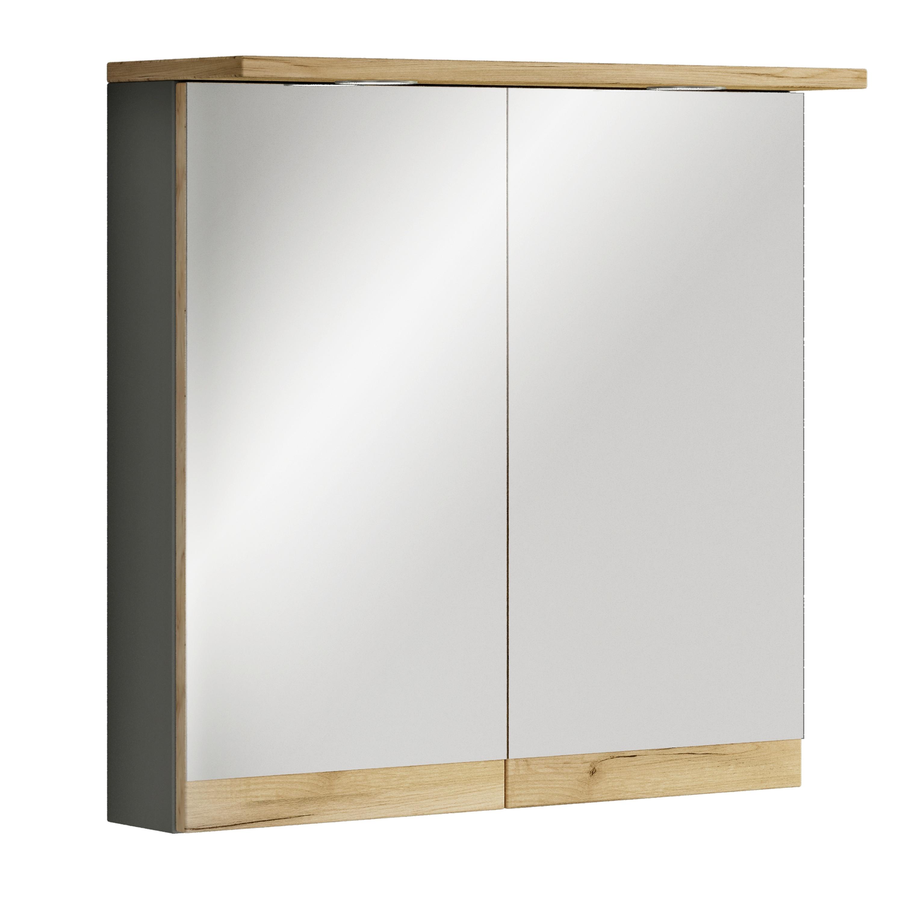 Tükrös Szekrény Cosila - méztölgy színű/antracit, Trend, faalapú anyag/üveg (60/59/23cm) - MID.YOU