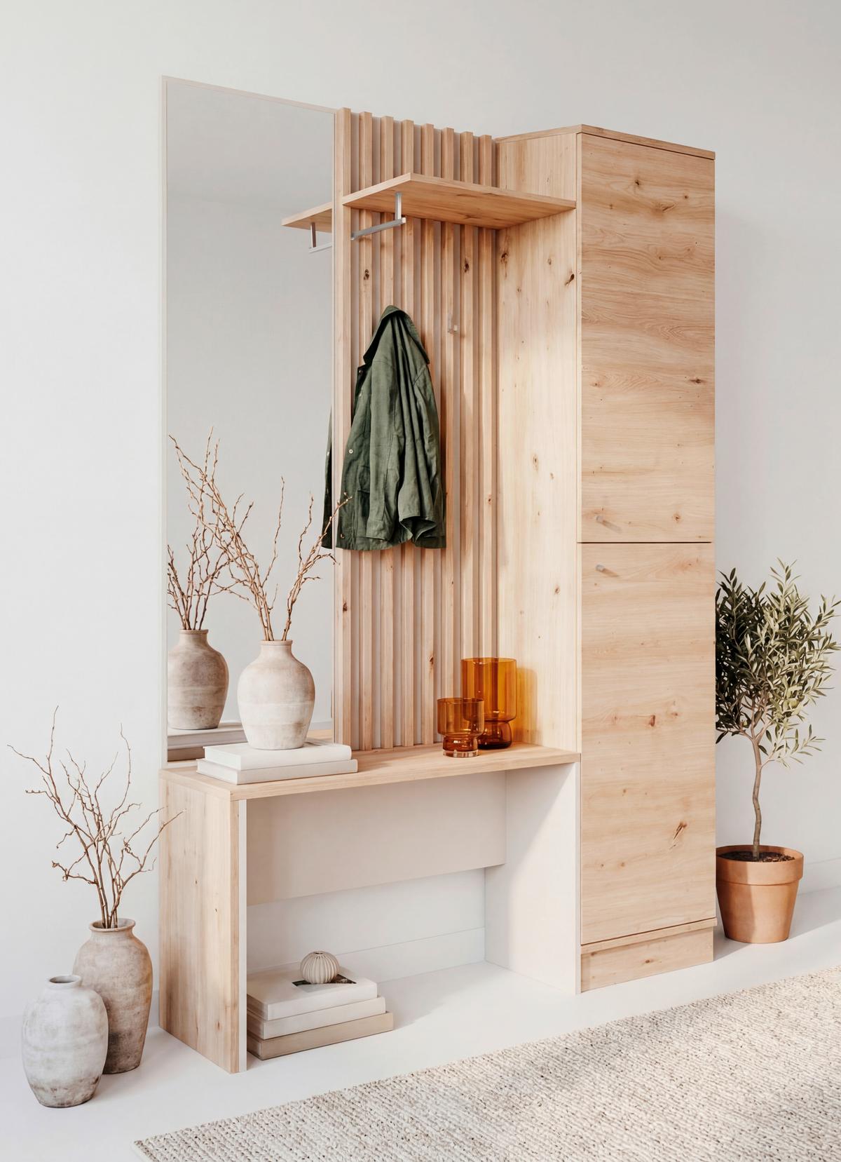 Garderobe Medan Kaschmir/Eiche Dekor B: 122cm - Kaschmir/Eiche Artisan, MODERN, Glas/Holzwerkstoff (122/190/37cm) - MID.YOU