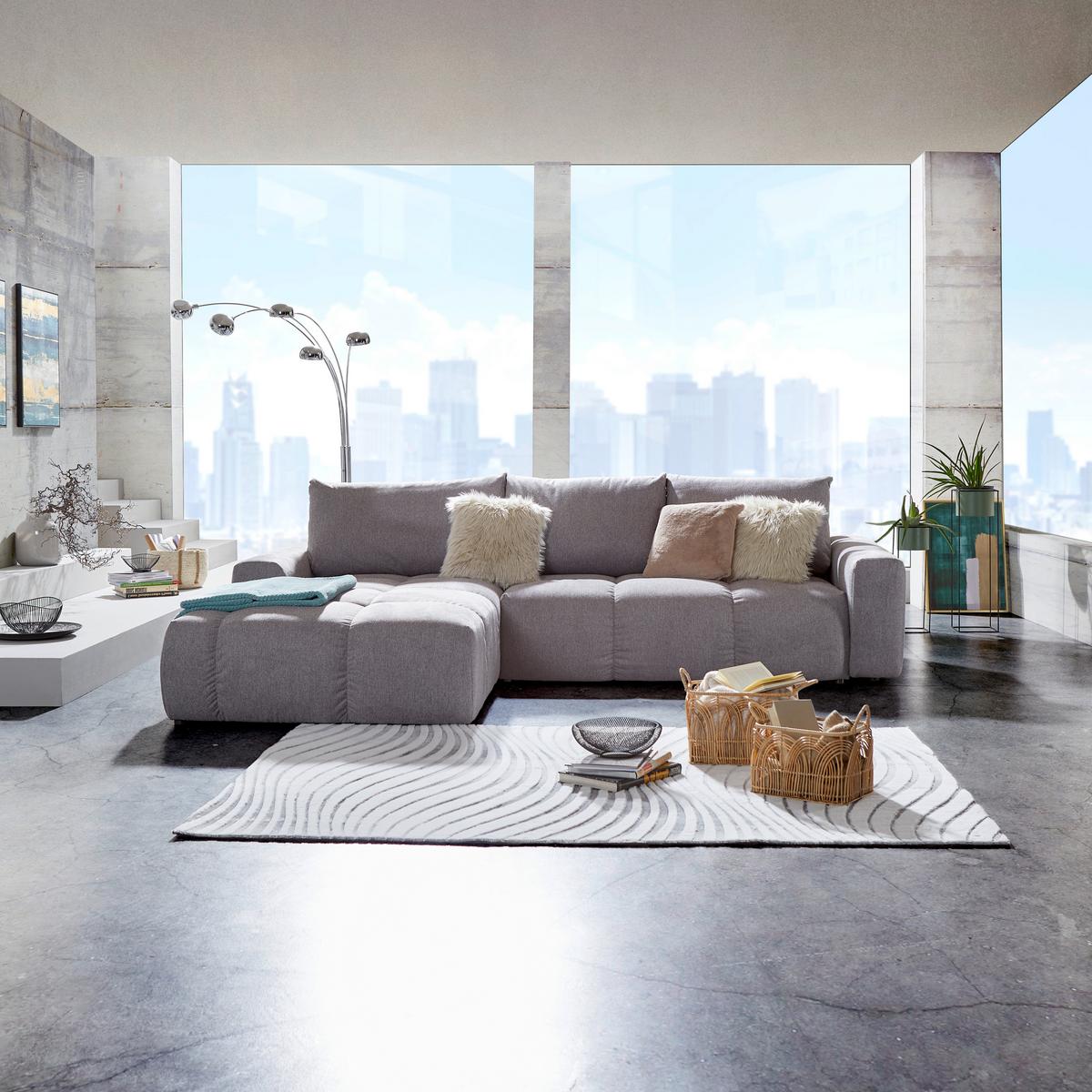 Ecksofa Atlantic Mit Schlafftunktion und Bettkasten - Schwarz/Grau, Design, Textil (214/305cm) - Luca Bessoni