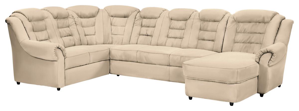 Wohnlandschaft Boston Beige Lederlook - Beige/Schwarz, KONVENTIONELL, Textil (216/333/165cm) - Livetastic