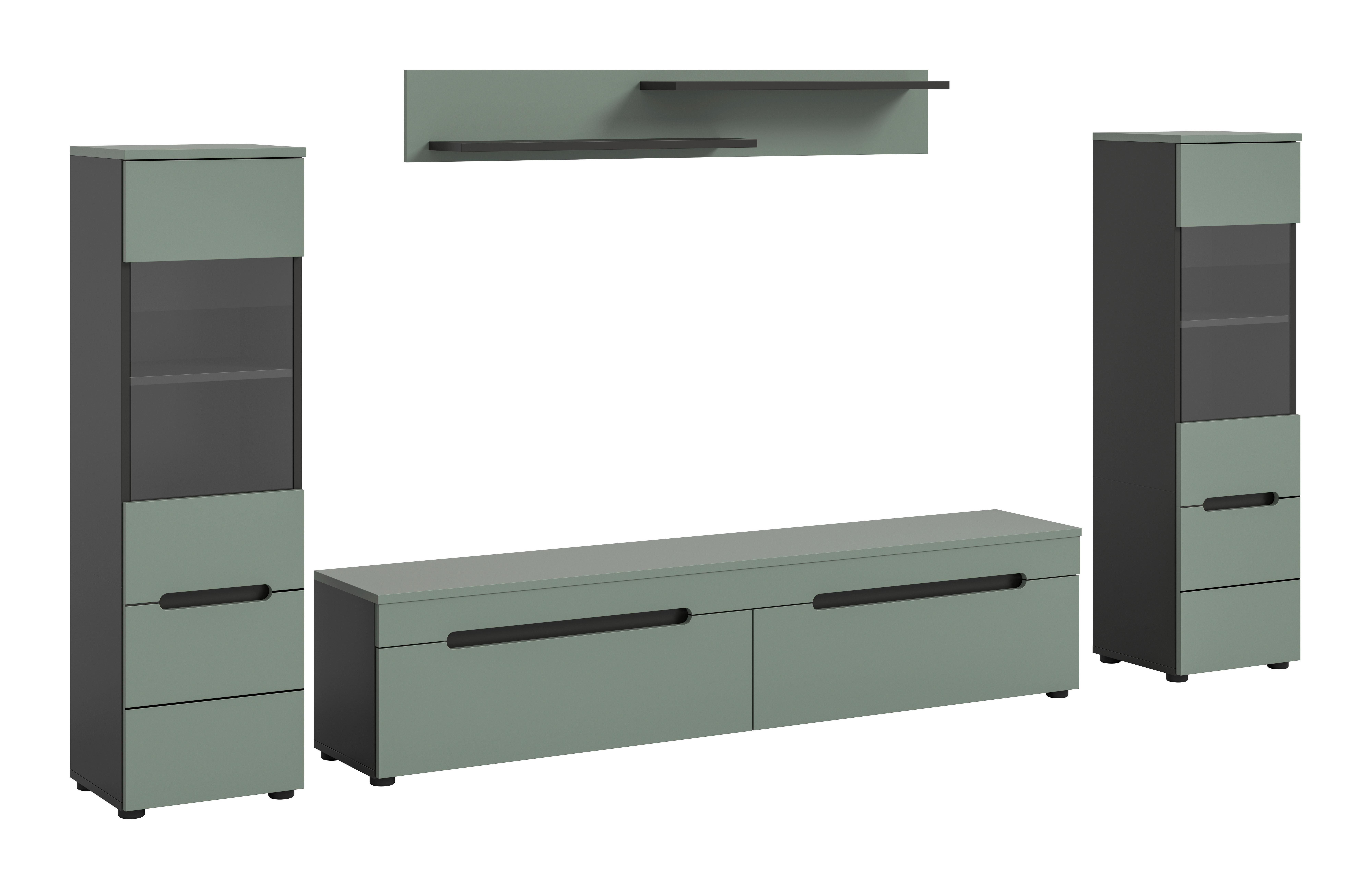 WOHNWAND Canu Graugrün B: 272cm - Schwarz/Graugrün, Design, Holzwerkstoff (272/141/33cm) - Livetastic