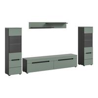 WOHNWAND Canu Graugrün B: 272cm - Schwarz/Graugrün, Design, Holzwerkstoff (272/141/33cm) - Livetastic