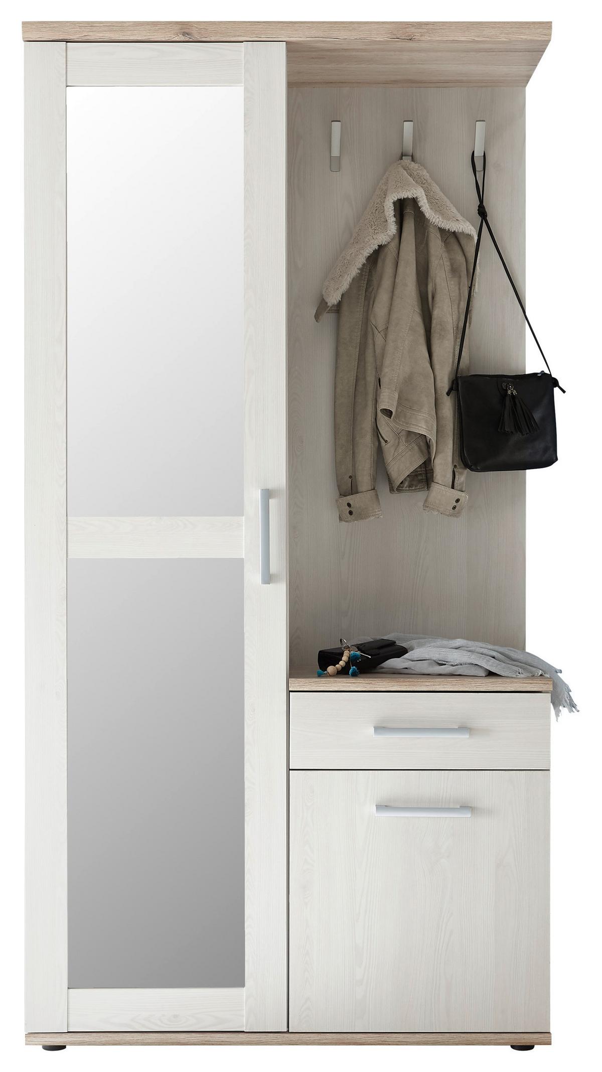 PREDSIEŇOVÝ NÁBYTOK ROMANCE - biela/farba duba, Design, kompozitné drevo/sklo (100/195/38cm) - MID.YOU