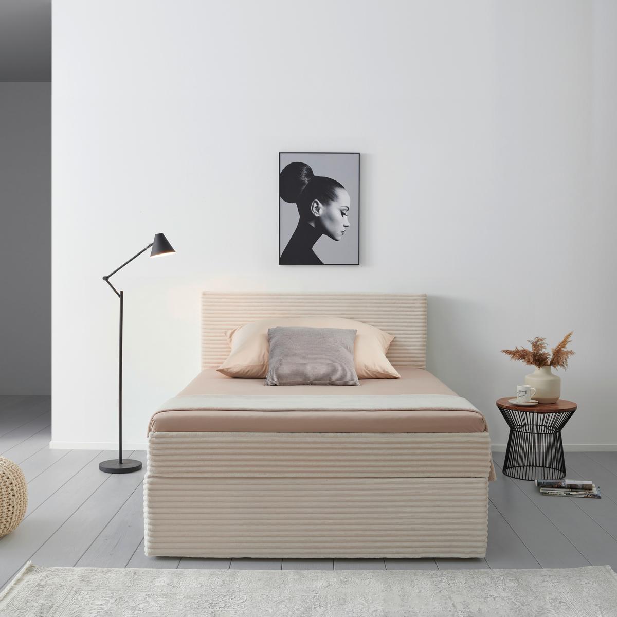 Boxbett Mit Topper 140x200 Cordoba - Creme/Schwarz, Basics, Holz/Textil (140/200cm) - Livetastic