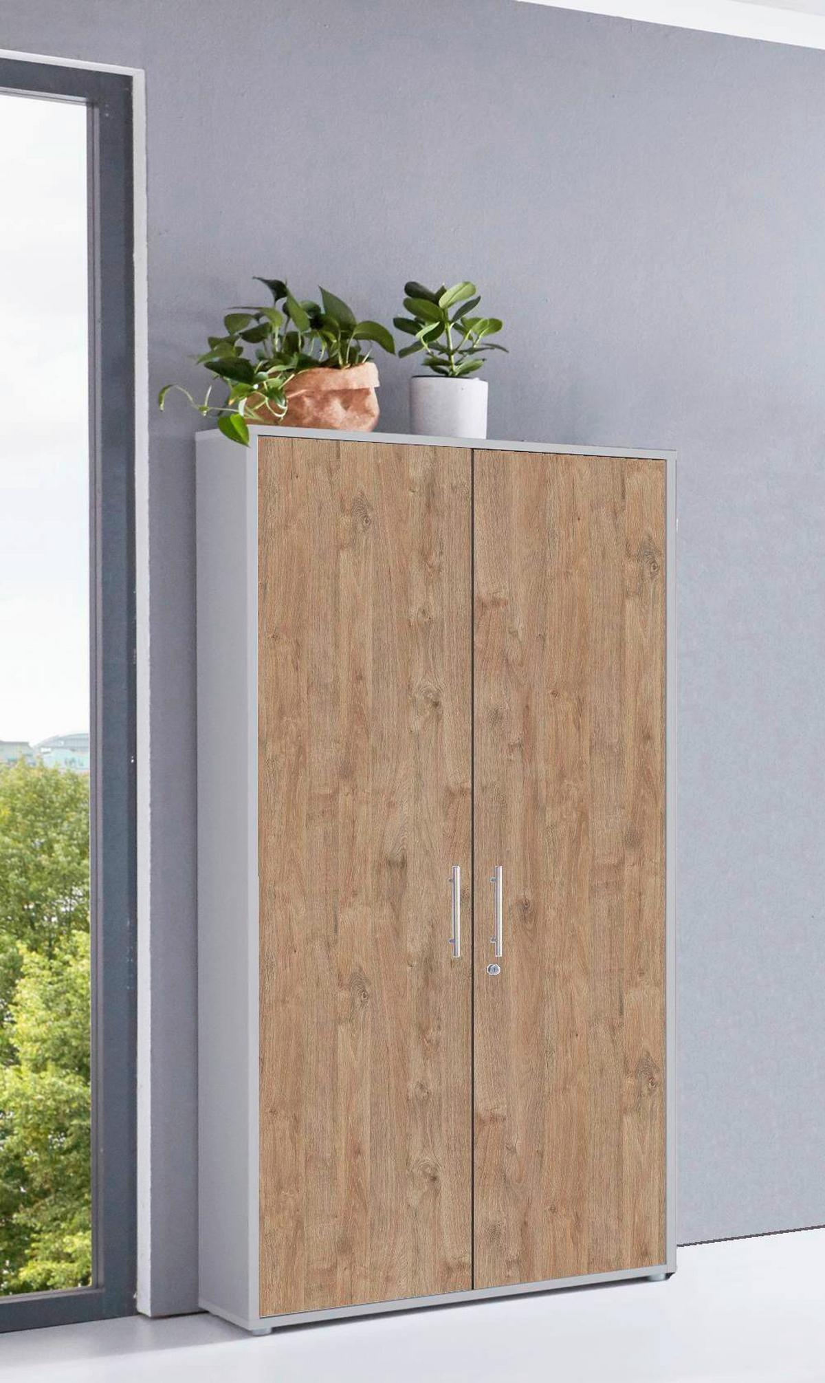 Aktenschrank Office Edition Grau, Eiche Dekor B: 84,4cm - Eichefarben/Grau, MODERN, Holzwerkstoff (84,4/185,6/33cm) - MID.YOU