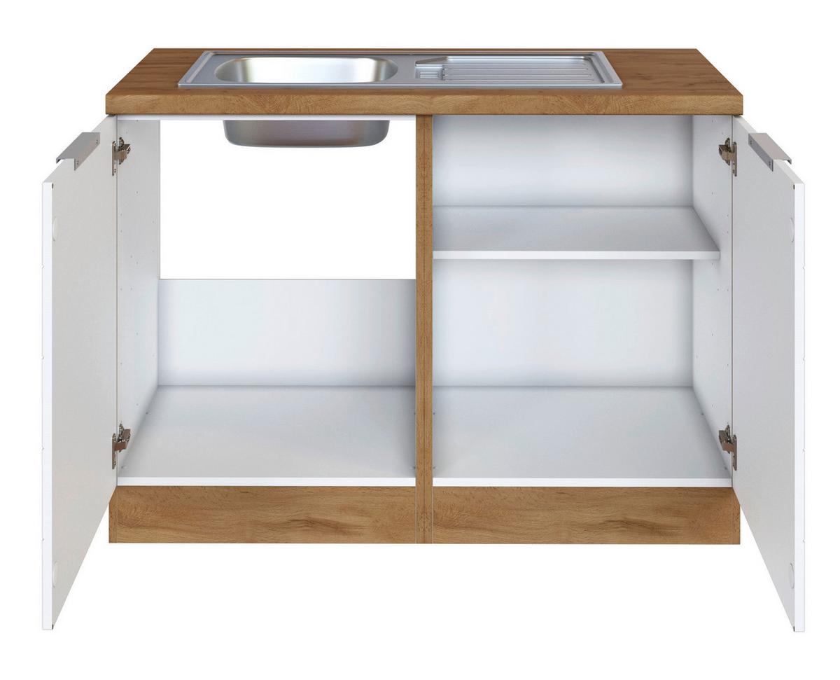 Spülenschrank Mit Spüle Florenz B: 120 cm Weiß/Eiche Dekor - Eiche Wotan/Weiß, Design, Holzwerkstoff (120/86/60cm) - Held