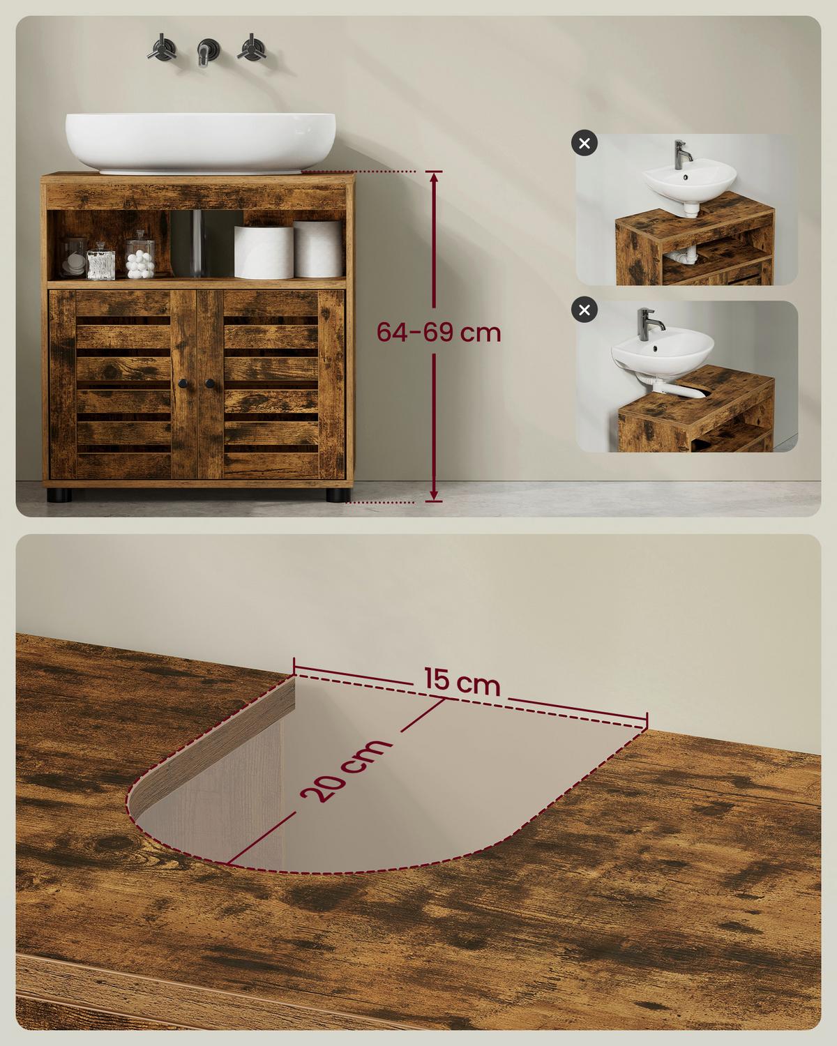 Waschbeckenunterschrank Bbk04bxv1 - Schwarz/Braun, Trend, Holzwerkstoff (60/63/30cm) - MID.YOU