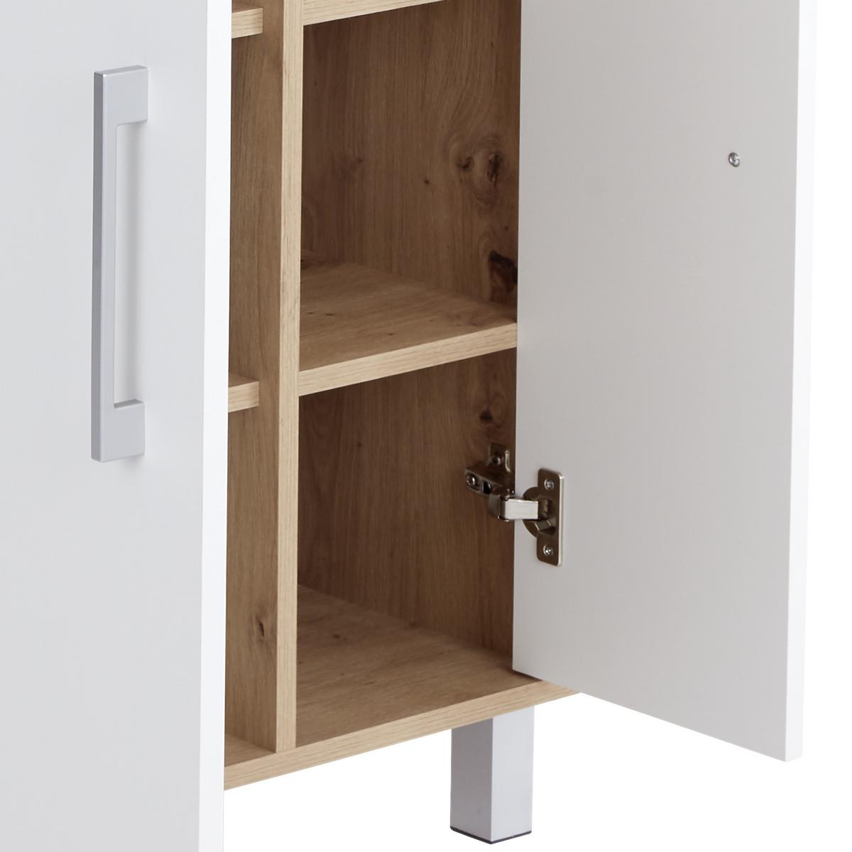 Regal Mit Schrank Box B 75cm, Eiche Dekor/weiß - Eichefarben/Alufarben, MODERN, Holzwerkstoff (75/205/40cm) - Ondega