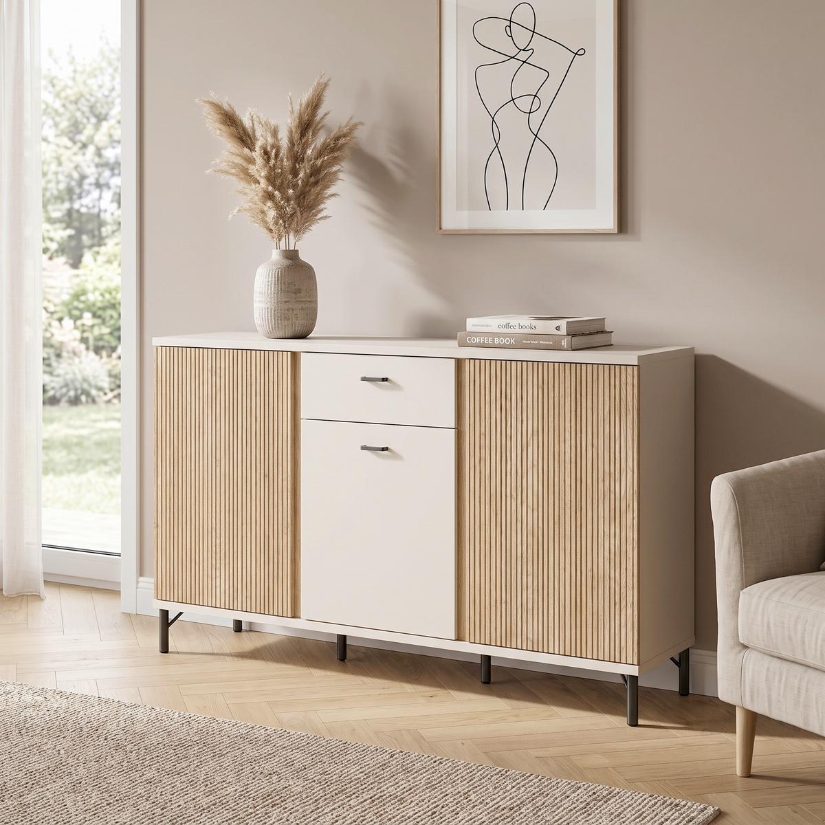 Komód Mosano - kasmírszínű/tölgyfa színű, Trend, faalapú anyag (150/87/40cm)