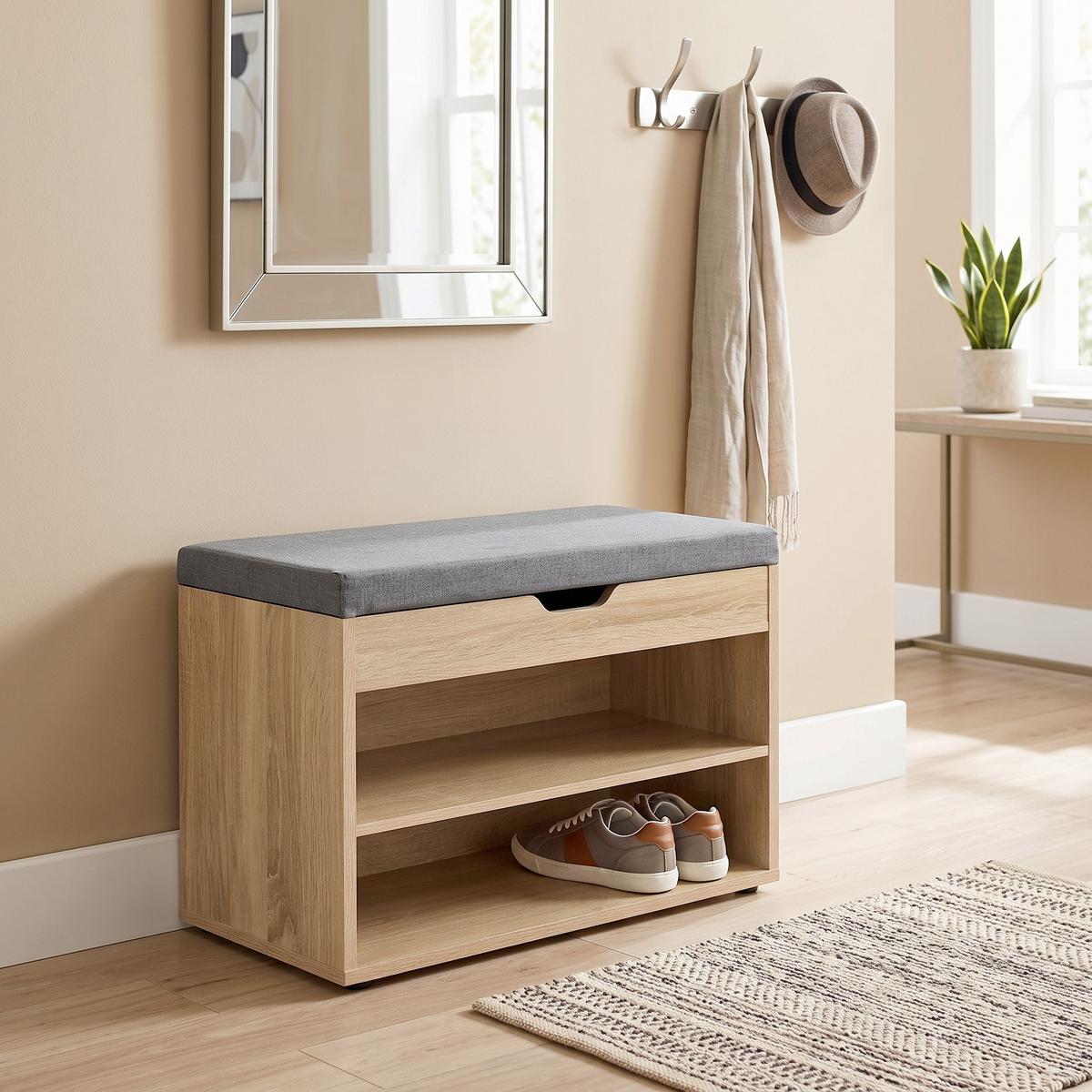 Garderobenbank Eiche Dekor mit Sitzkissen 2 Fächer B: 60 cm - MODERN (60/47/30cm) - Kesper