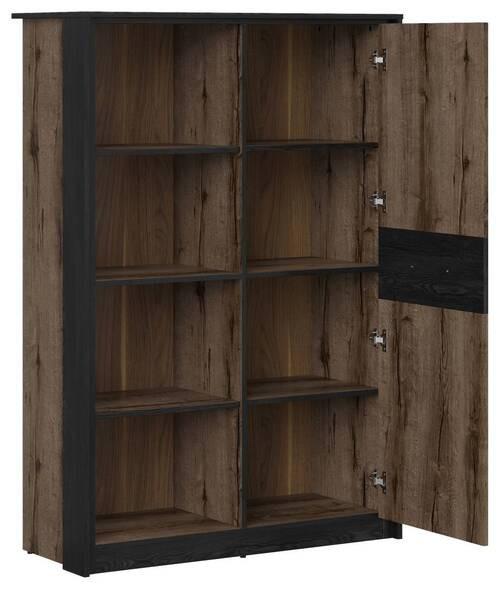 Highboard Kassel Cabinet - Eichefarben/Schwarz, Design, Holzwerkstoff (100/145/41cm)