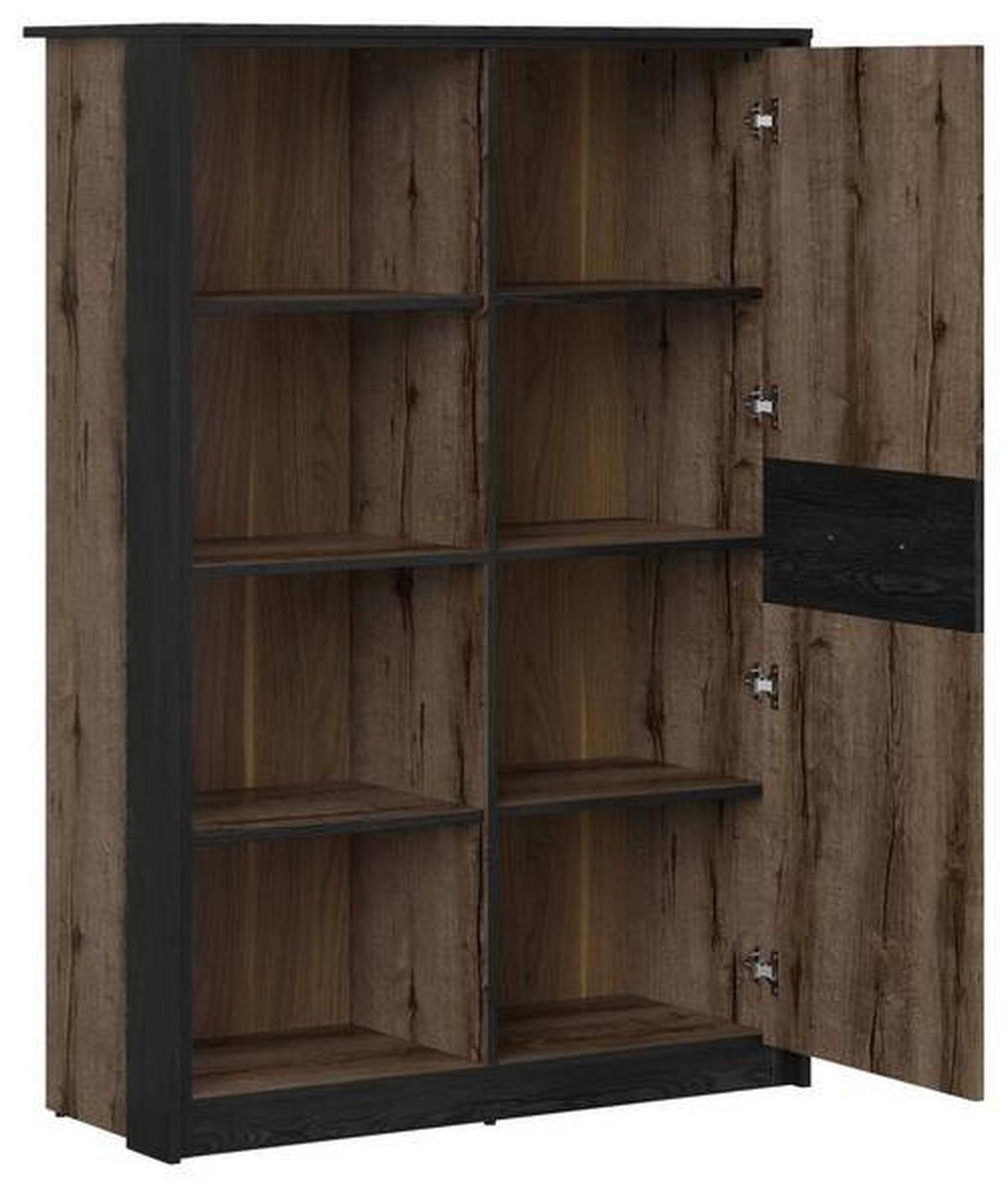 Highboard Kassel Cabinet - Eichefarben/Schwarz, Design, Holzwerkstoff (100/145/41cm)