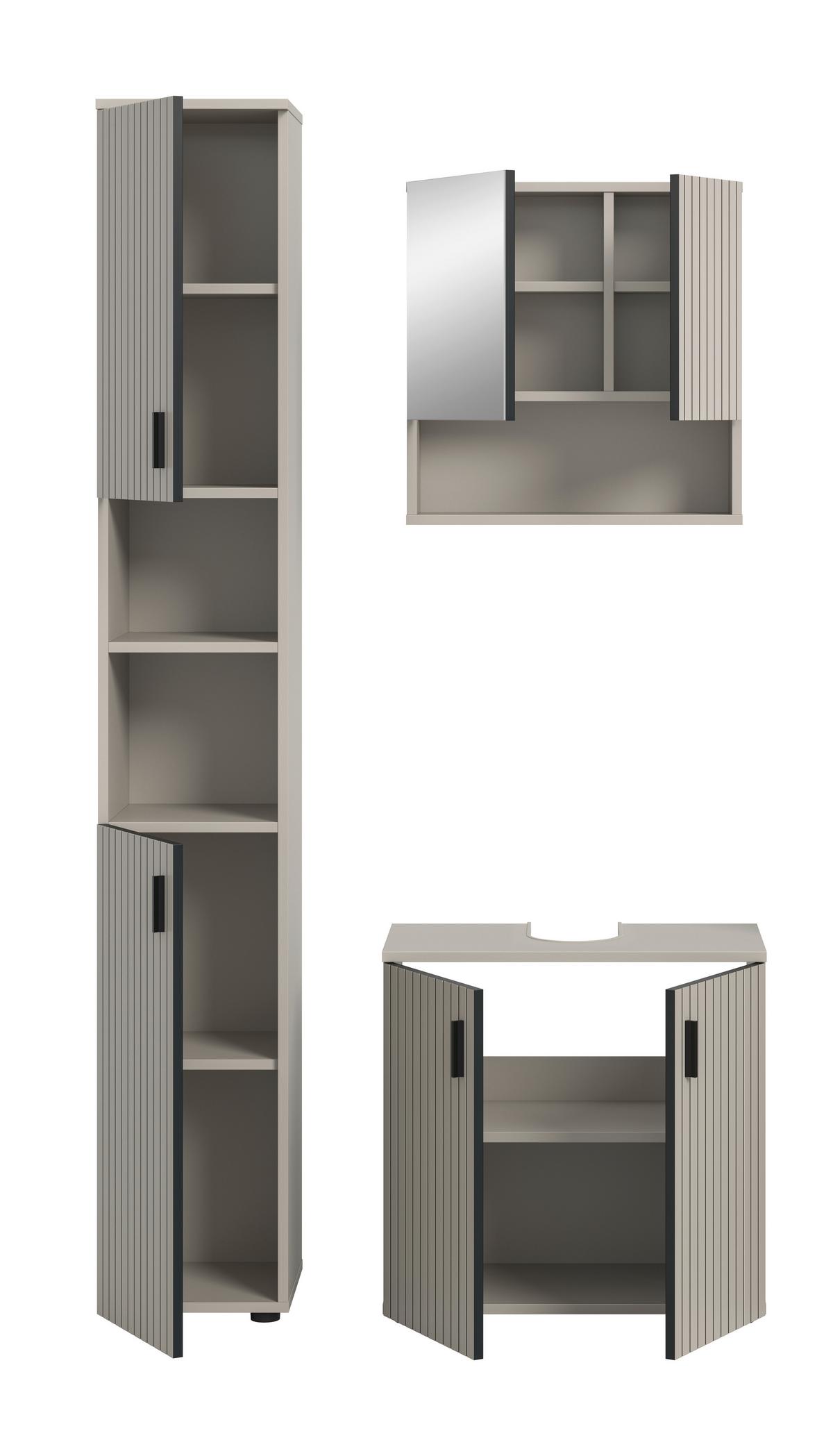 Badezimmer Mone Kaschmir/Schwarz B: 90cm - Kaschmir/Schwarz, Trend, Glas/Holzwerkstoff (90cm) - MID.YOU