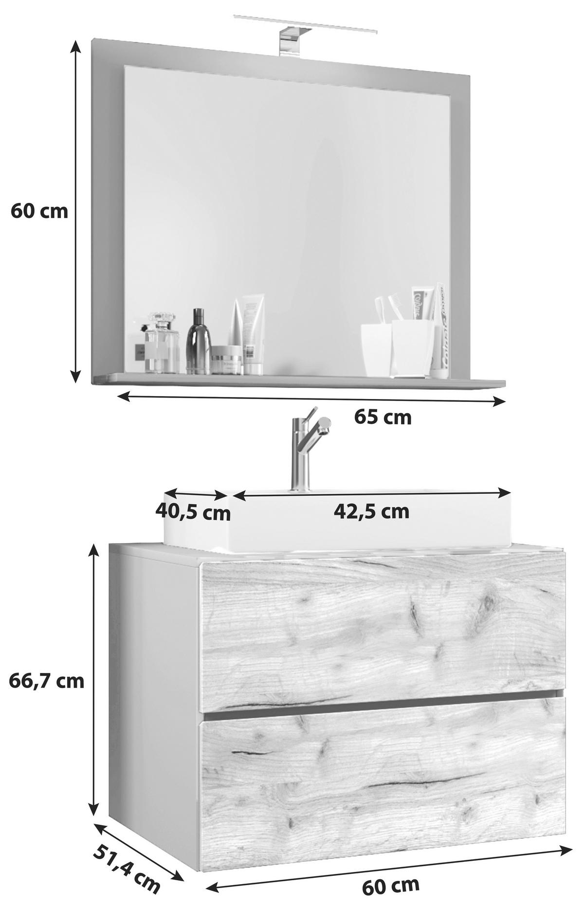 Badmöbel-set 3-tlg. Lendas 60 Cm Anthrazit - Honigeiche/Anthrazit, MODERN, Glas/Keramik (60cm) - MID.YOU
