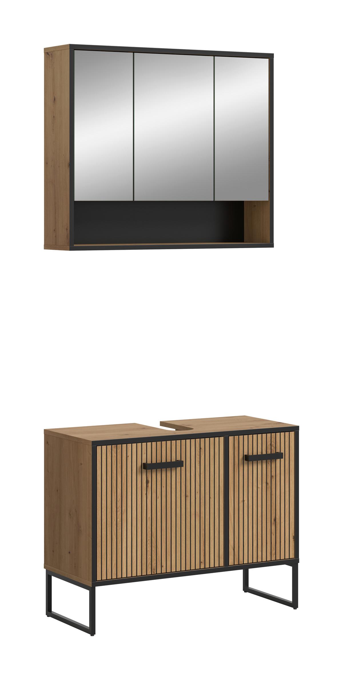 Badezimmer Bagno Schwarz /Eiche Artisan Dekor B: 80cm - Schwarz/Eiche Artisan, Trend, Holzwerkstoff (80cm) - MID.YOU