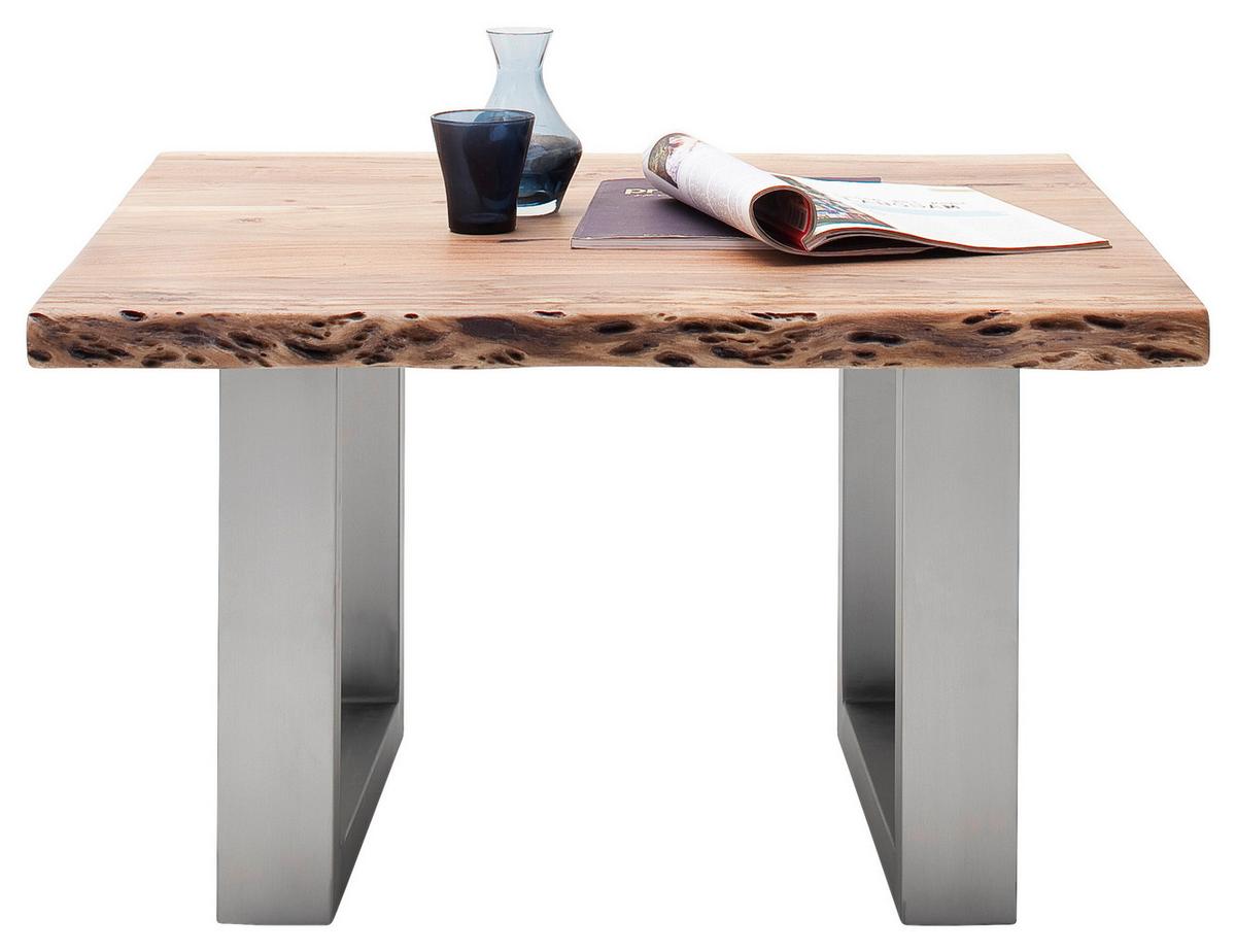 Couchtisch Holz mit Massiver Tischplatte Cartagena, Akazie - Edelstahlfarben/Akaziefarben, MODERN, Holz/Metall (75/45/75cm)