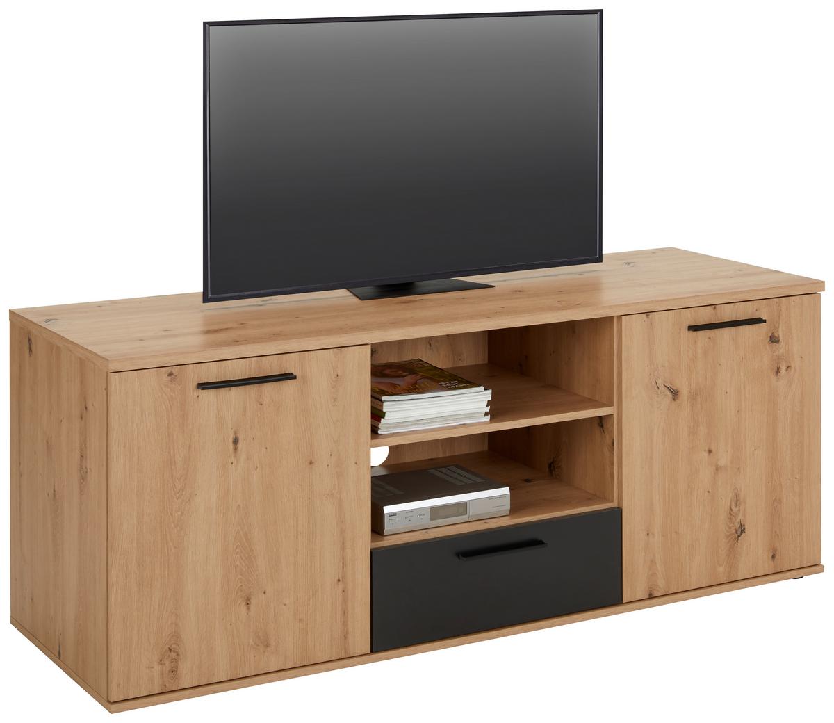 KOMODA POD TELEVIZI RACER-LIGHT - černá/barvy dubu, Konvenční, kov/kompozitní dřevo (154,8/62,2/52,3cm)