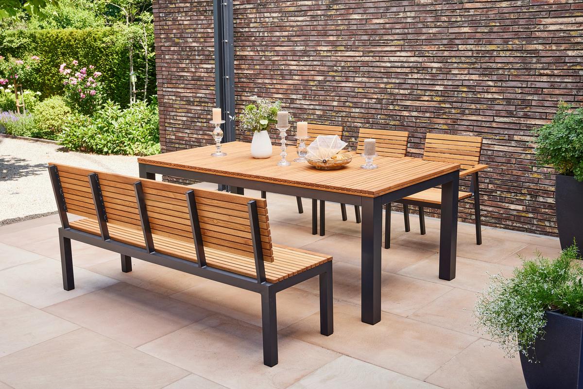 Gartenbank Holz N86394 3-Sitzer - Anthrazit/Robinienfarben, KONVENTIONELL, Holz/Metall (180/84/157,5cm) - Siena Garden