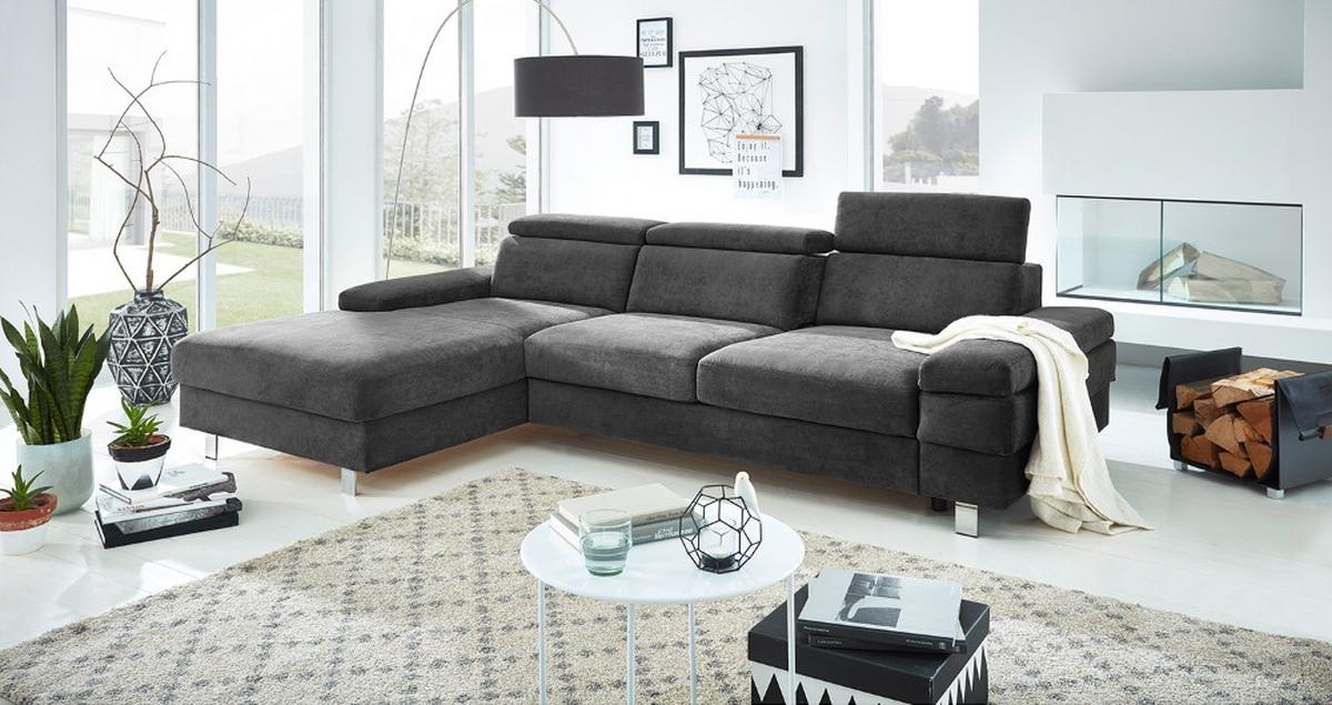 Ecksofa Elvis, Anthrazit S: 182x259 Cm - Anthrazit/Silberfarben, KONVENTIONELL, Textil (182/259cm) - Trendmanufaktur