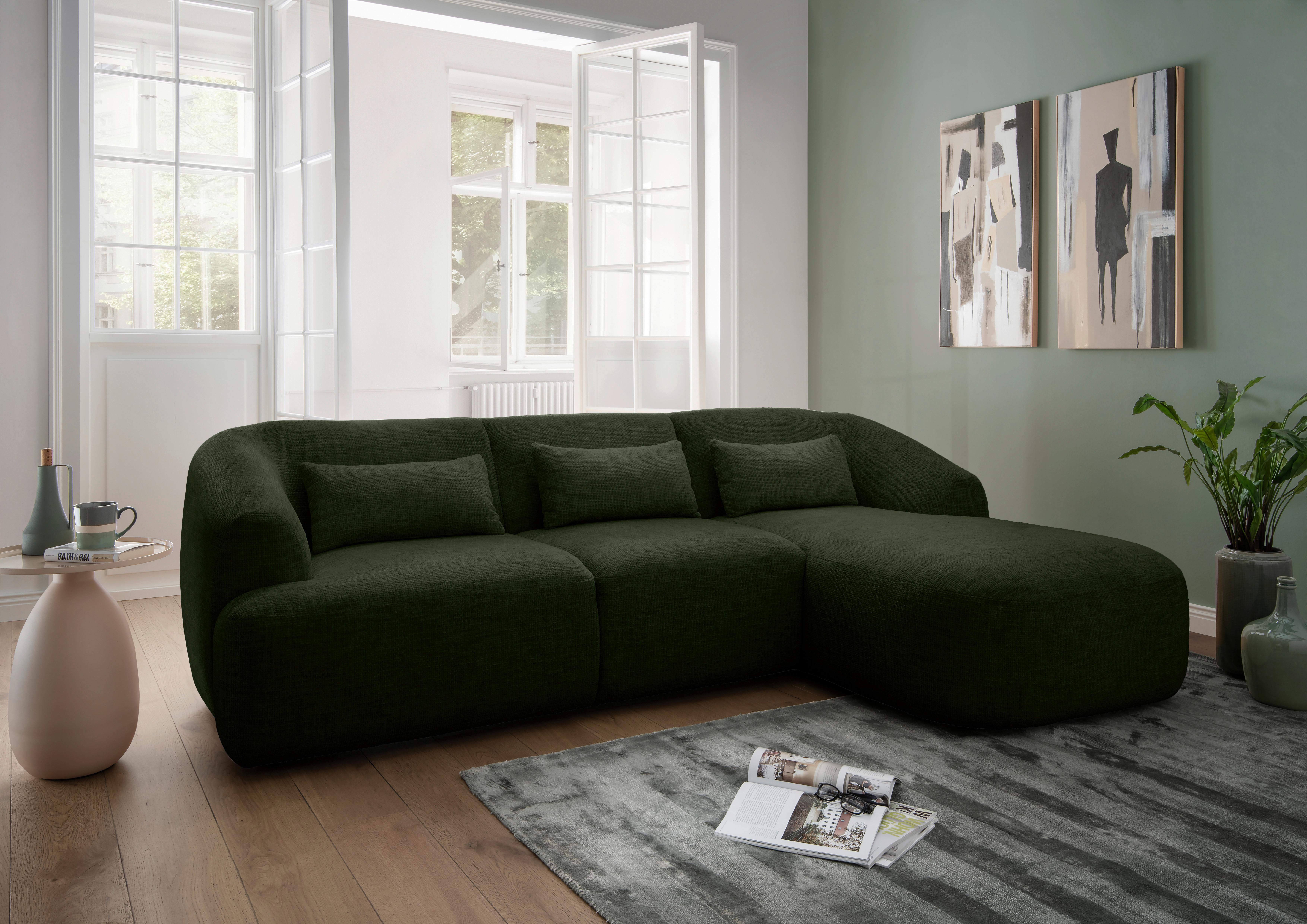 Ecksofa Caponi Dunkelgrün S: 256x160 Cm - Dunkelgrün/Schwarz, MODERN, Textil (256/160cm) - Livetastic