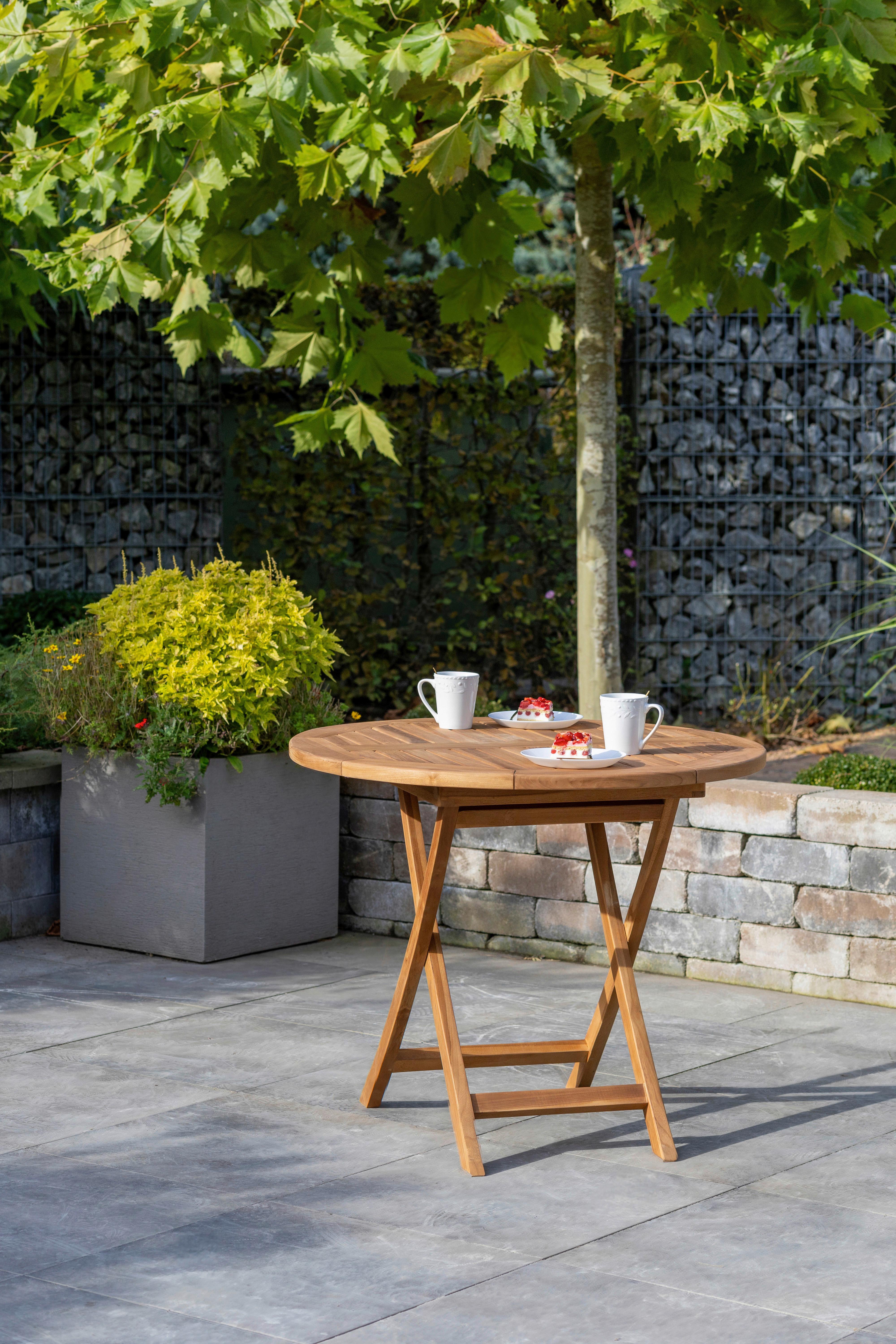 Gartentisch klappbar Woodie Teakholz D: 90cm - Teakfarben, Basics, Holz (90/75cm) - Gardenson