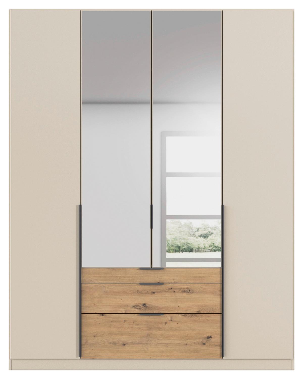 Drehtürenschrank Alabama-Super Mit Spiegel,champagner B:181cm - Champagner/Eichefarben, Trend, Holzwerkstoff (181/229/54cm)