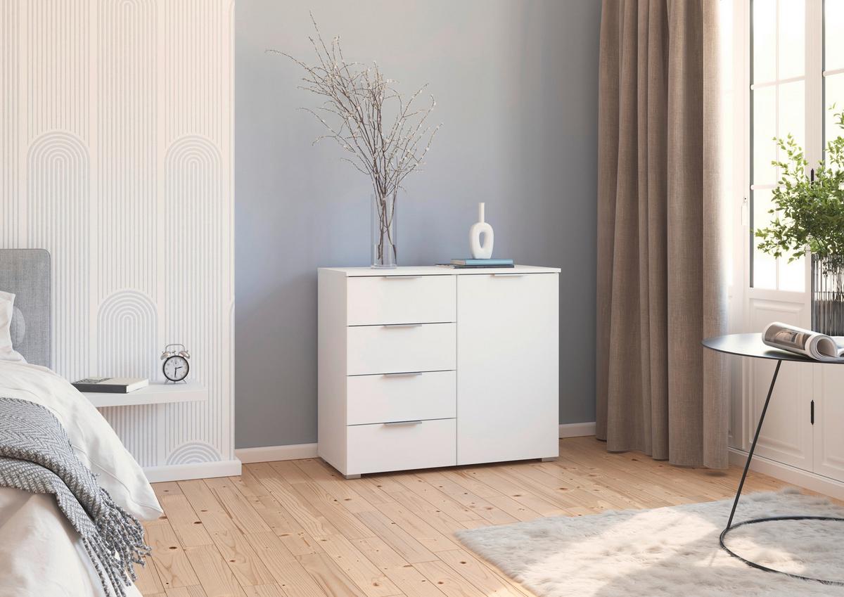 Kommode Lamella Weiß B: 93 cm - Alufarben/Weiß, MODERN, Holzwerkstoff (93/81/42cm) - Rauch Möbel