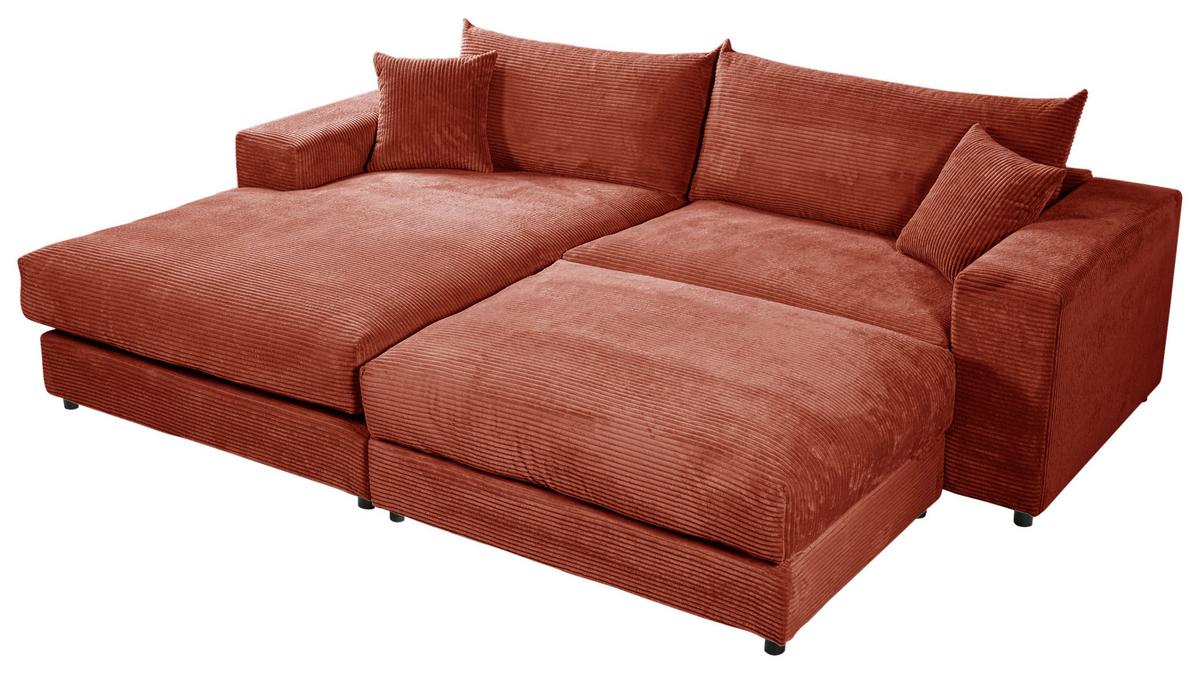 Ecksofa Funny S Links mit Hocker, Terracotta B: 265 cm - Terracotta/Schwarz, Basics, Textil (180/265cm) - Livetastic