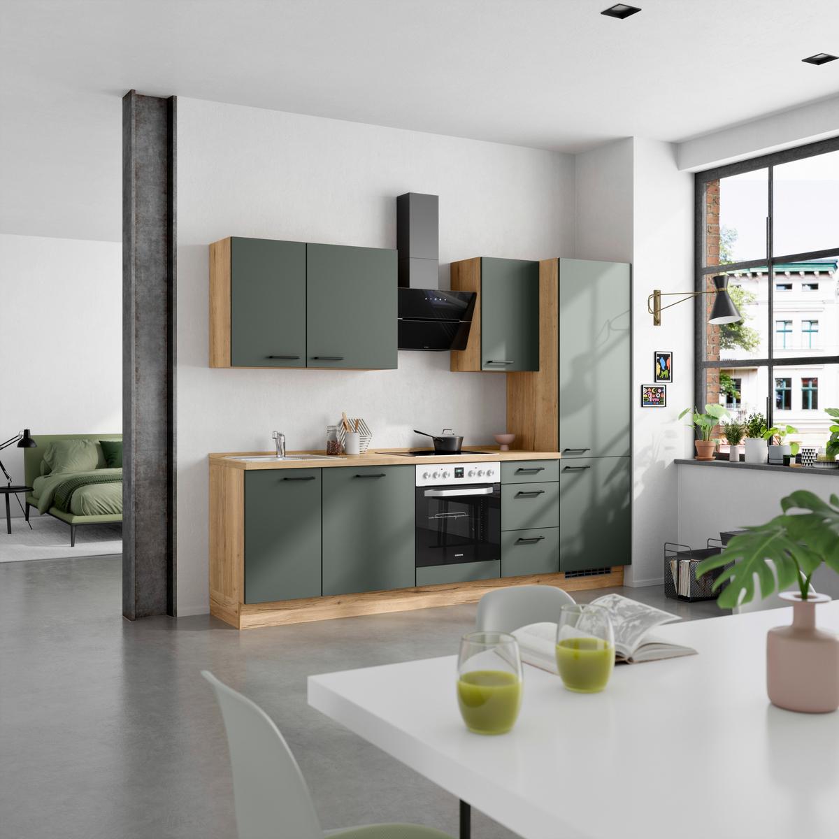 Küchenleerblock Easytouch High-Line, H6 Rechts - Dunkelgrün/Eichefarben, MODERN, Holzwerkstoff (270cm) - Nobilia