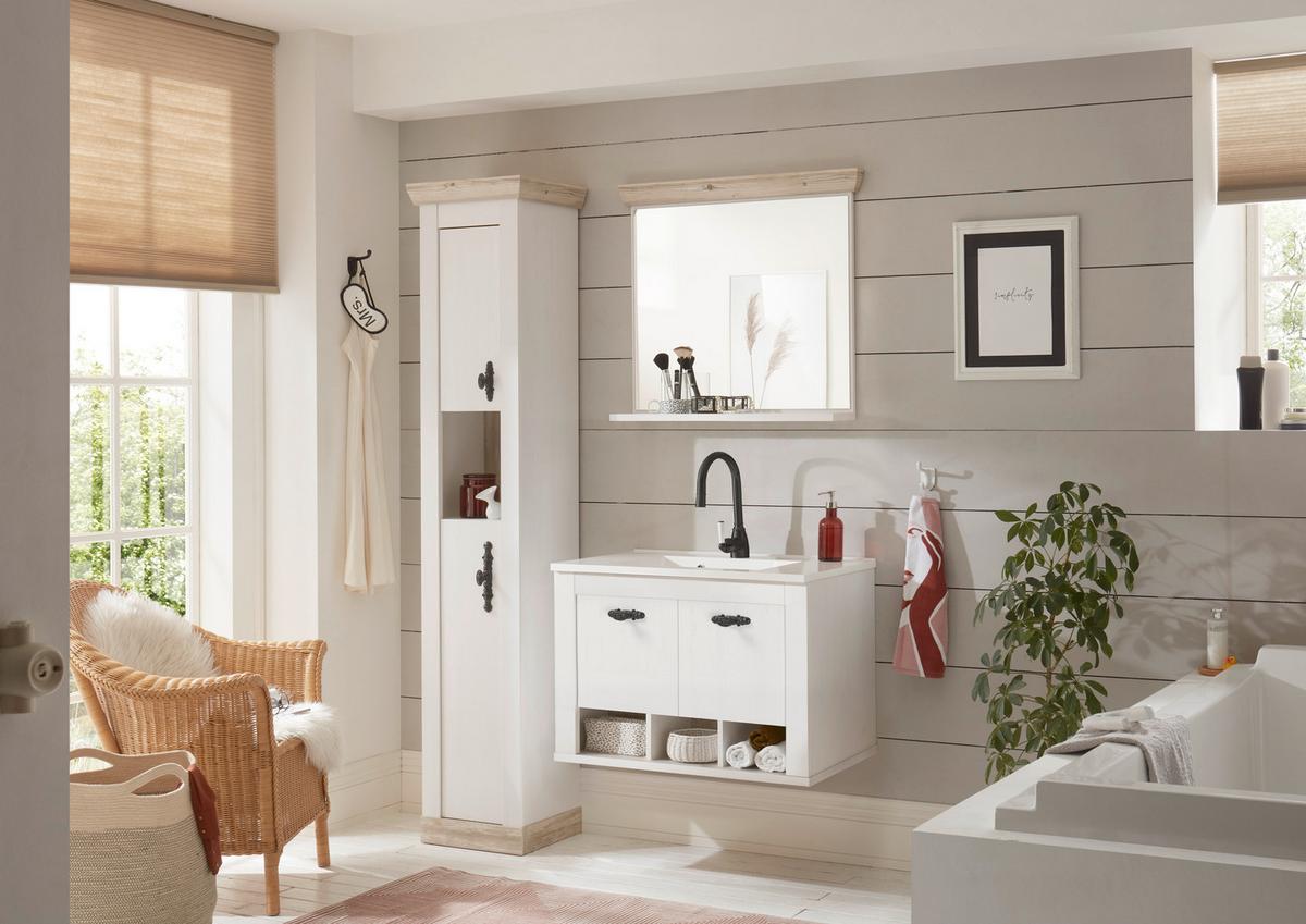 Badezimmer Florenz Pinienfarben B: 143cm - Weiß/Pinienfarben, Design, Naturmaterialien/Holzwerkstoff (143/200/46cm) - MID.YOU