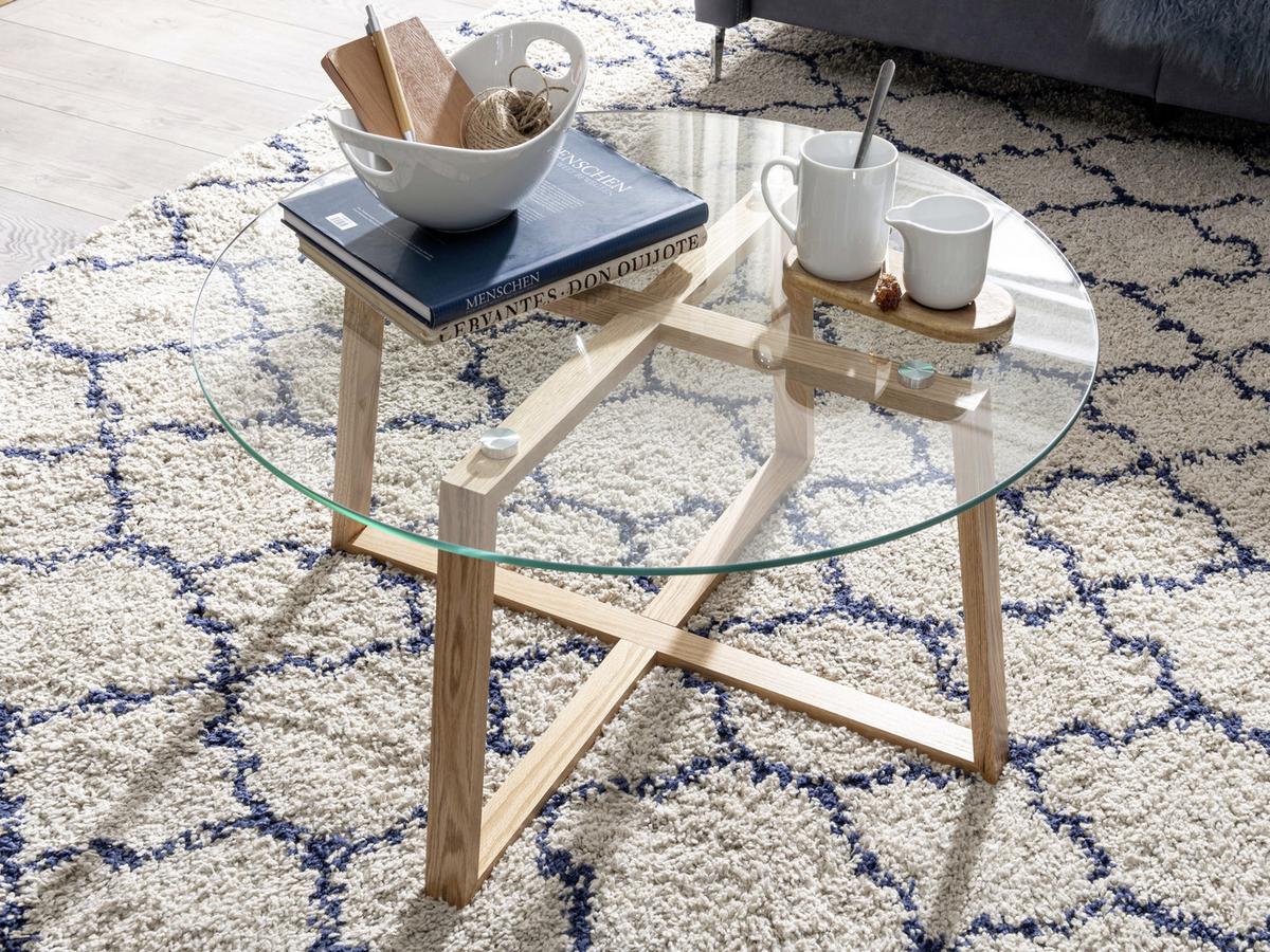 Konferenčný stolík sklo/masív š: 78cm - hnedá/farba duba, Modern, drevo/sklo (78/78/41cm) - MID.YOU