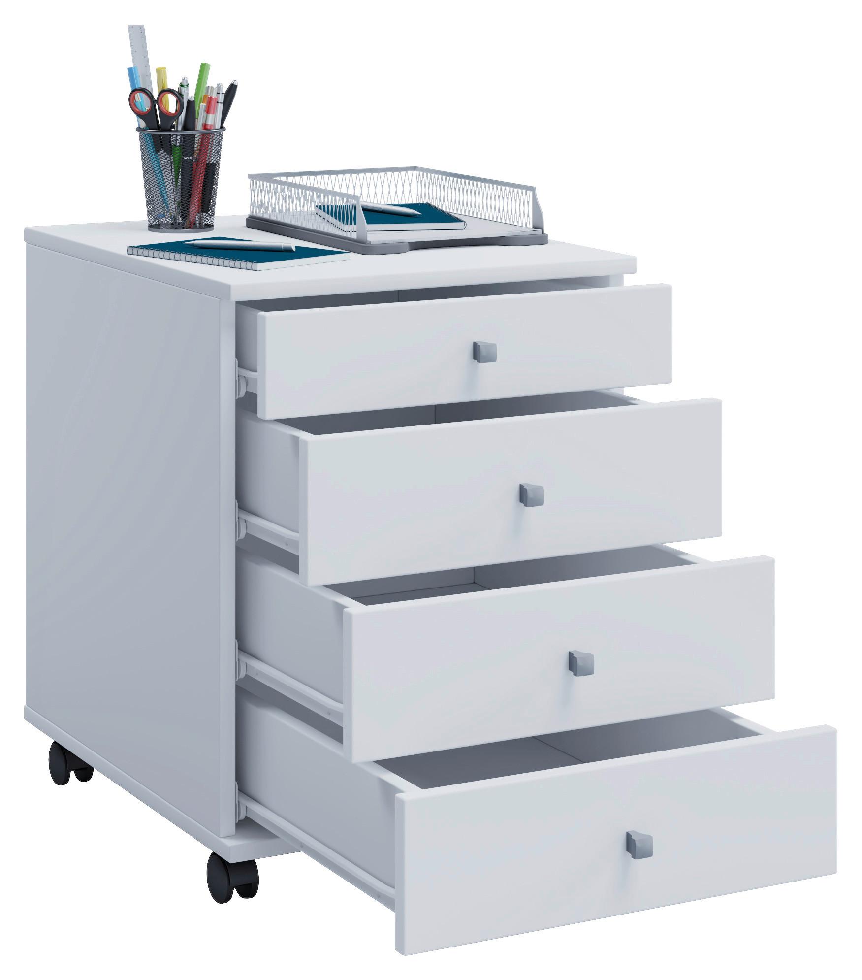 Rollcontainer Weiß Lona Mini BxHxT 42x57x50 cm - Weiß, Basics, Holzwerkstoff/Kunststoff (42/57/50cm) - MID.YOU