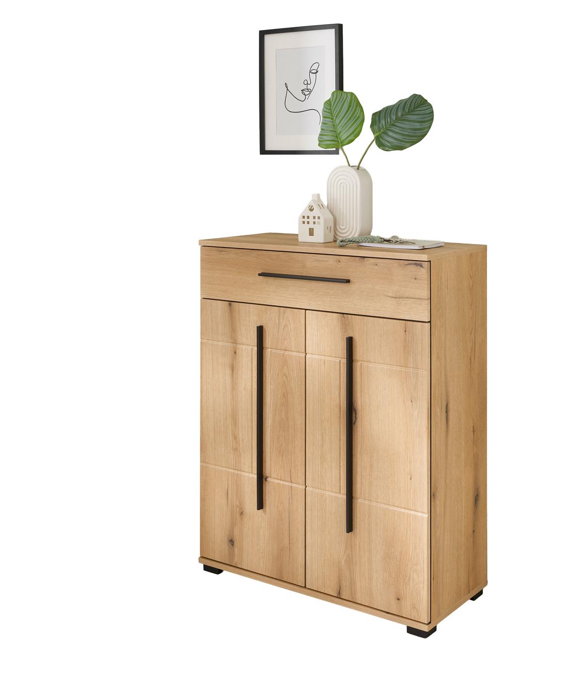 SCHUHSCHRANK Cantara Eichefarben B: 80cm - Eichefarben/Schwarz, MODERN, Holzwerkstoff (80/103/39cm) - MID.YOU