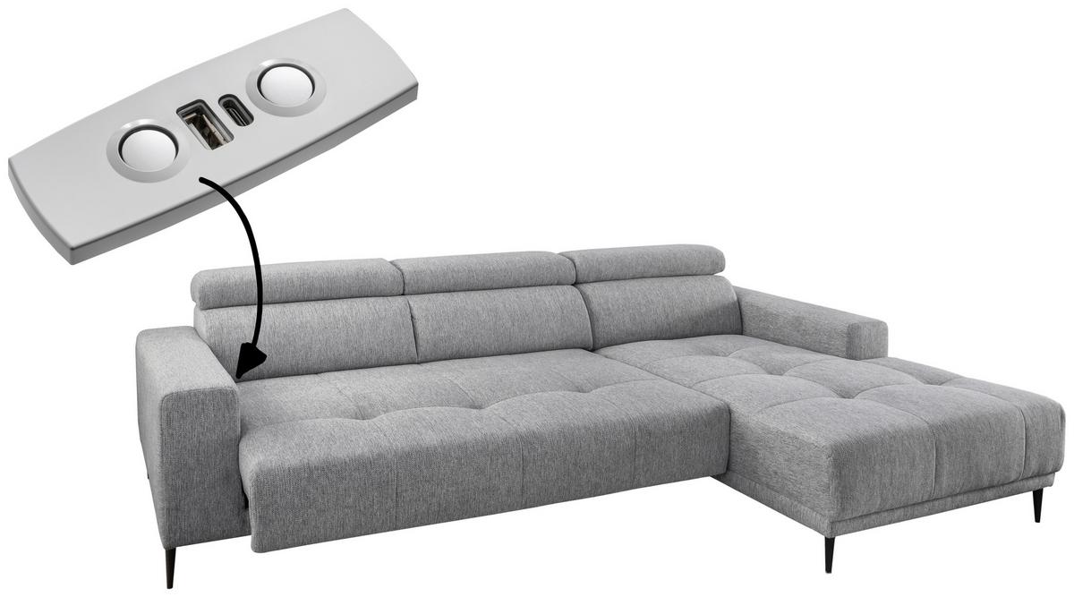 Ecksofa Intera Silberfarben S: 276x188 Cm - Silberfarben/Schwarz, KONVENTIONELL, Textil (276/188cm) - Livetastic