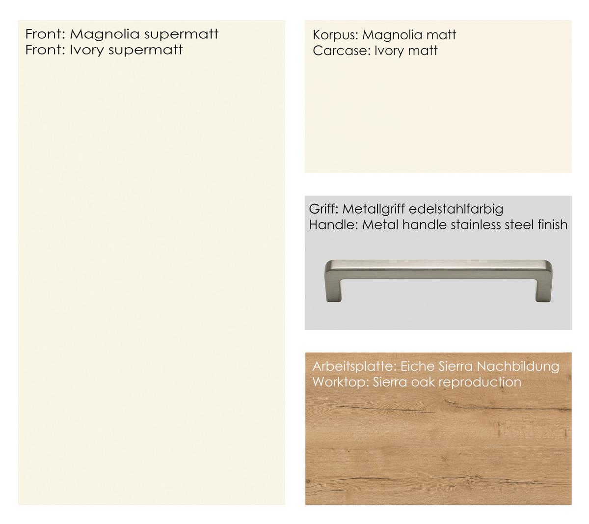 Kuchyňská linka 360 cm, magnólia / dekor dub - barvy dubu/magnolie, Moderní, kov/kompozitní dřevo (360cm) - Nobilia