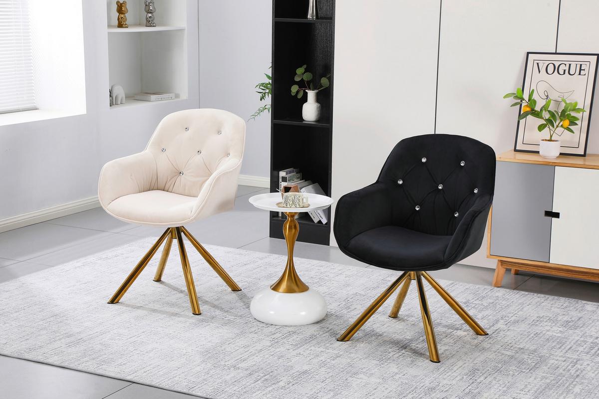 Armlehnstuhl Marilyn Schwarz Sitzfl. 360° drehbar, B: 62 cm - Goldfarben/Schwarz, KONVENTIONELL, Textil/Metall (62/85/61cm)