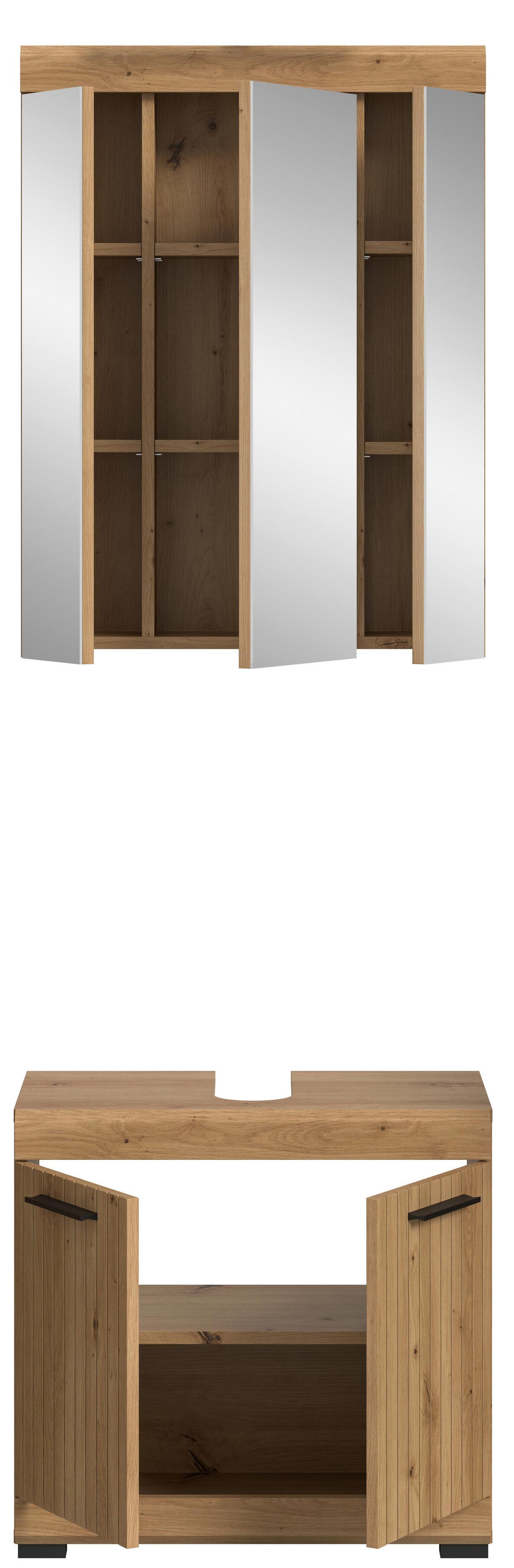 Badezimmer Scout Eiche Artisan Dekor B: 60cm - Schwarz/Eiche Artisan, Trend, Glas/Holzwerkstoff (60cm) - MID.YOU