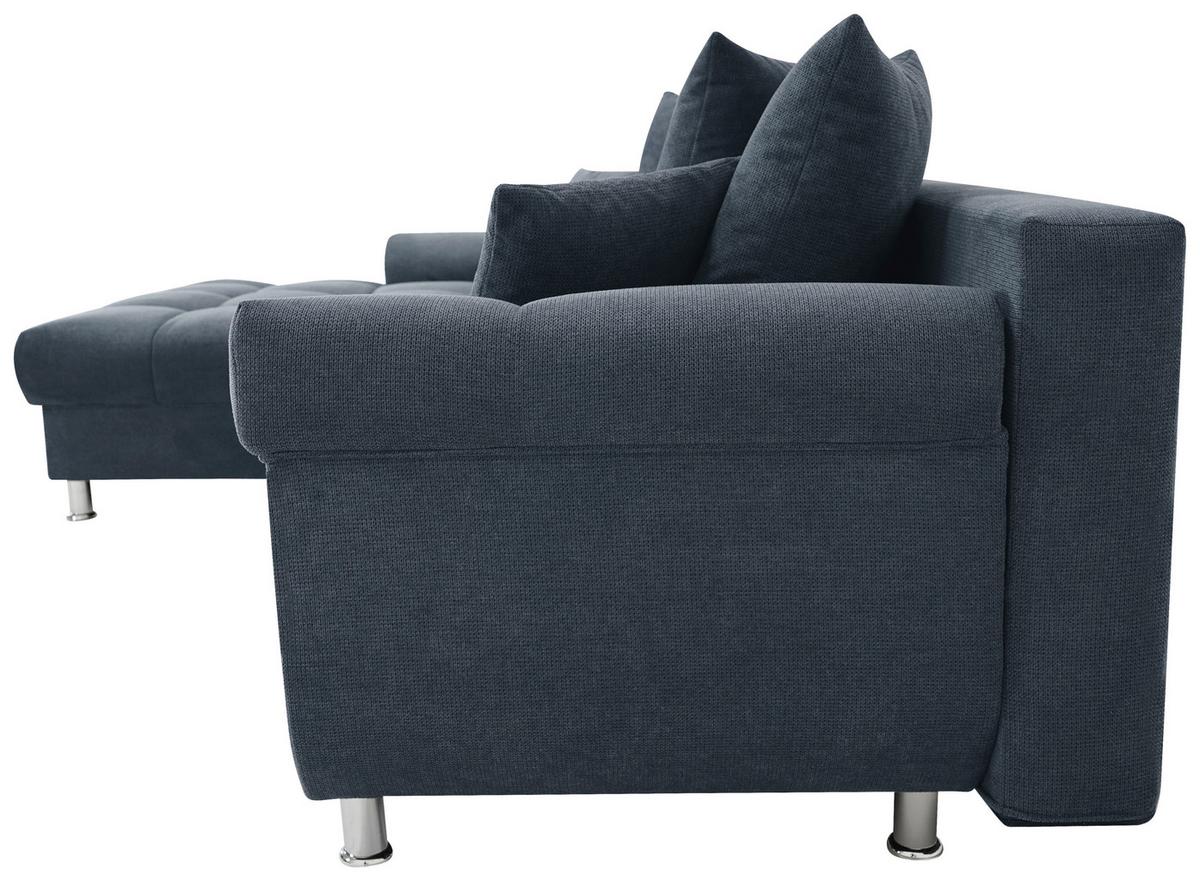 Rohová sedačka ERICE, levá, modrá - modrá/barvy chromu, Design, textil/plast (198/312cm)