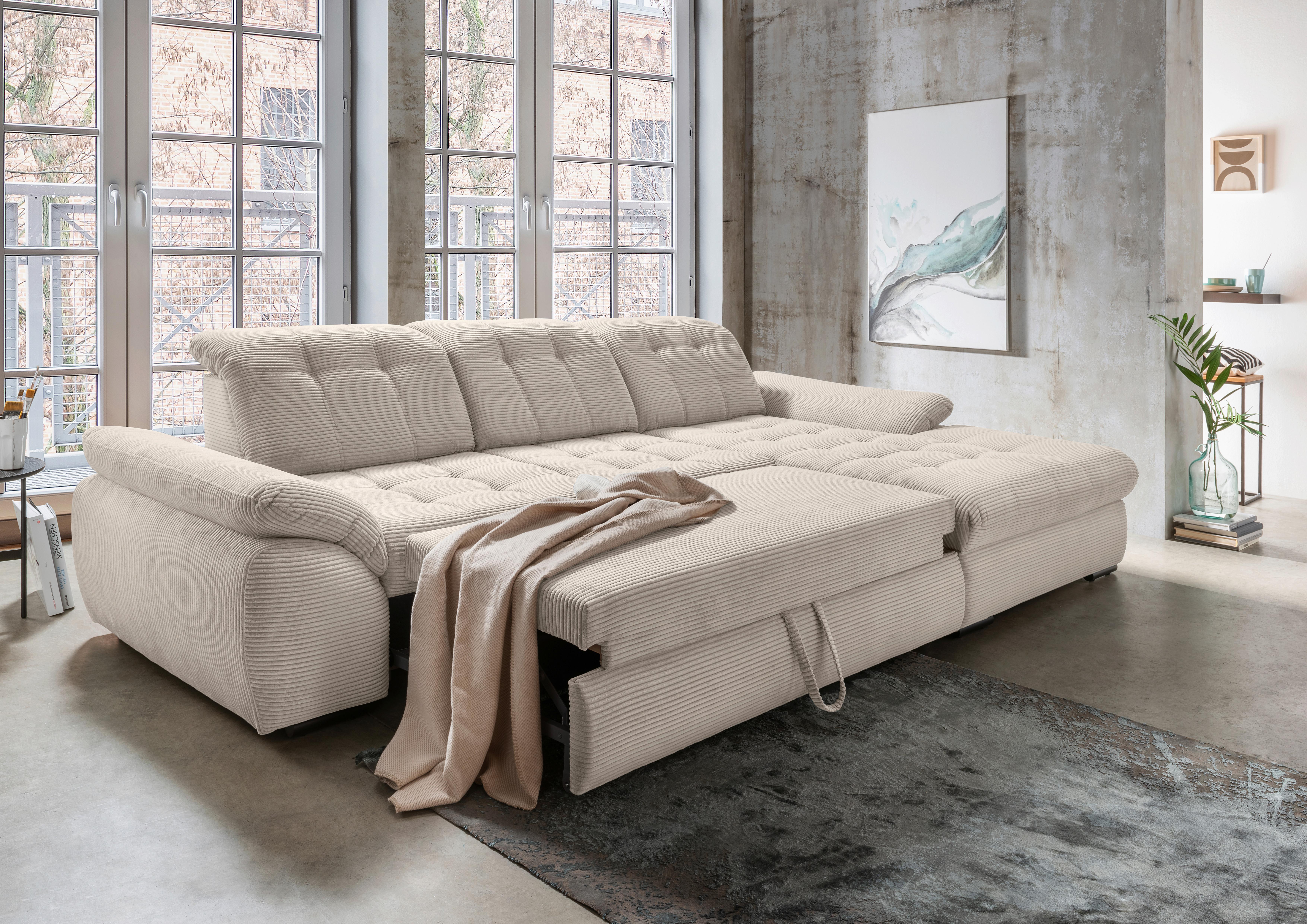 Ecksofa mit Bettkasten Rigatti Beige S: 314x184 cm - Beige/Schwarz, MODERN, Textil (314/184cm) - Livetastic