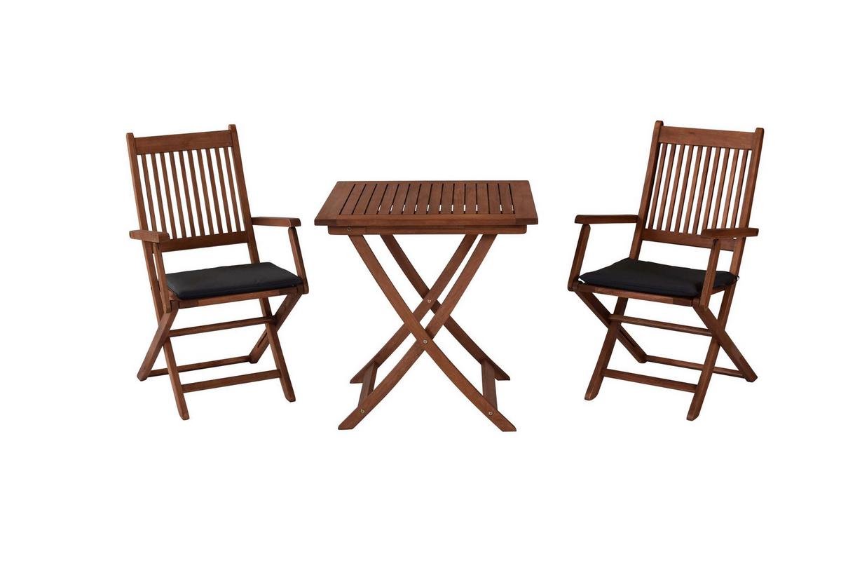 Gartentischgruppe Rio 3 -Teilig. Grün/Naturfarben - Eukalyptusholzfarben/Grau, KONVENTIONELL, Holz/Textil - Gardenson