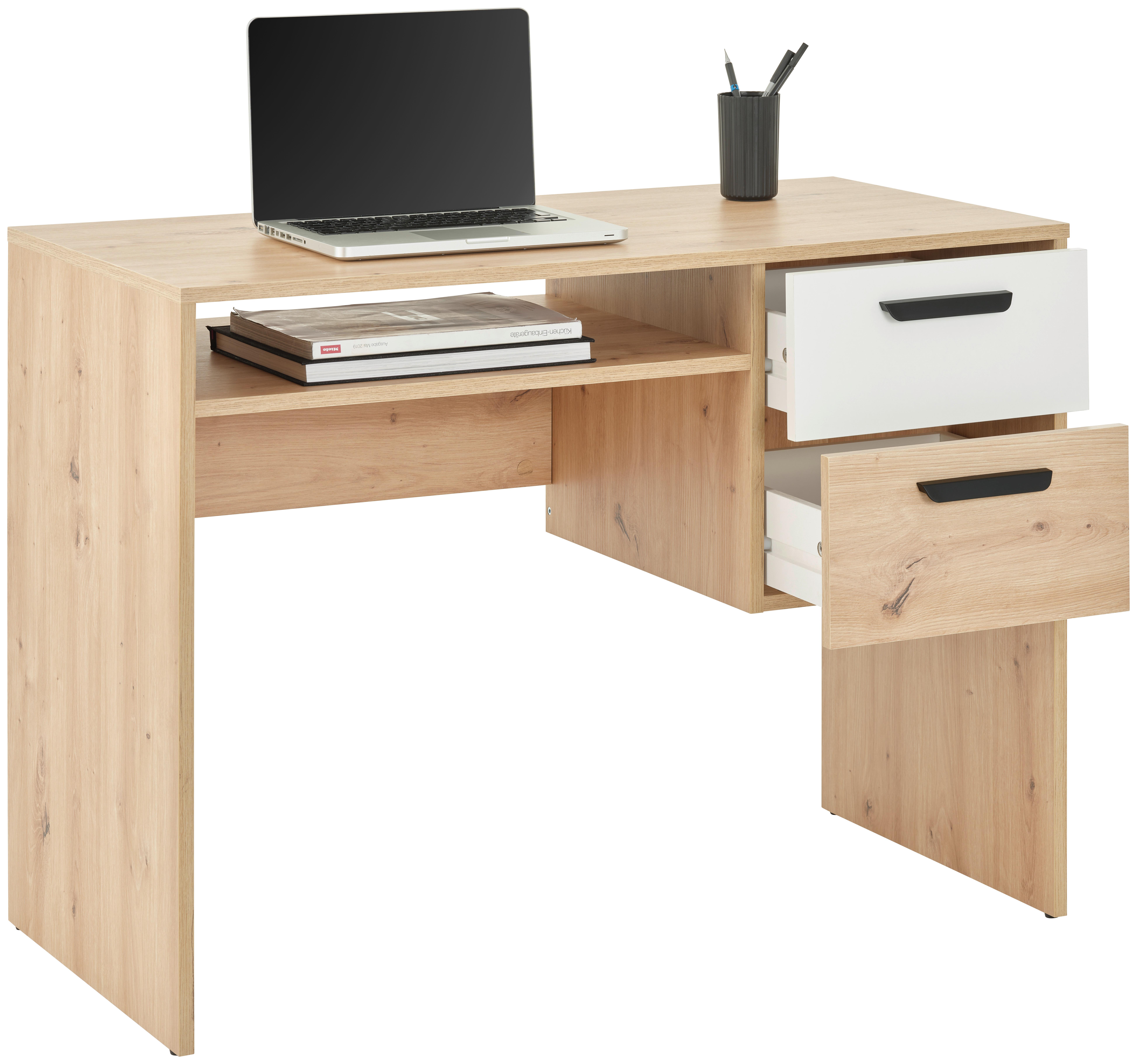 Schreibtisch Basic Two - Eiche Artisan/Weiß, KONVENTIONELL, Holzwerkstoff (100/75/50cm)
