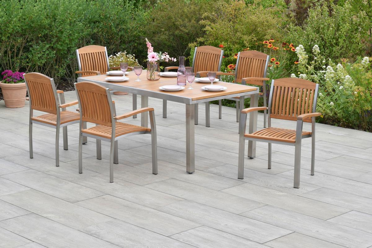 Gartenset Keros - Silberfarben/Naturfarben, MODERN, Holz/Metall - Gardenson