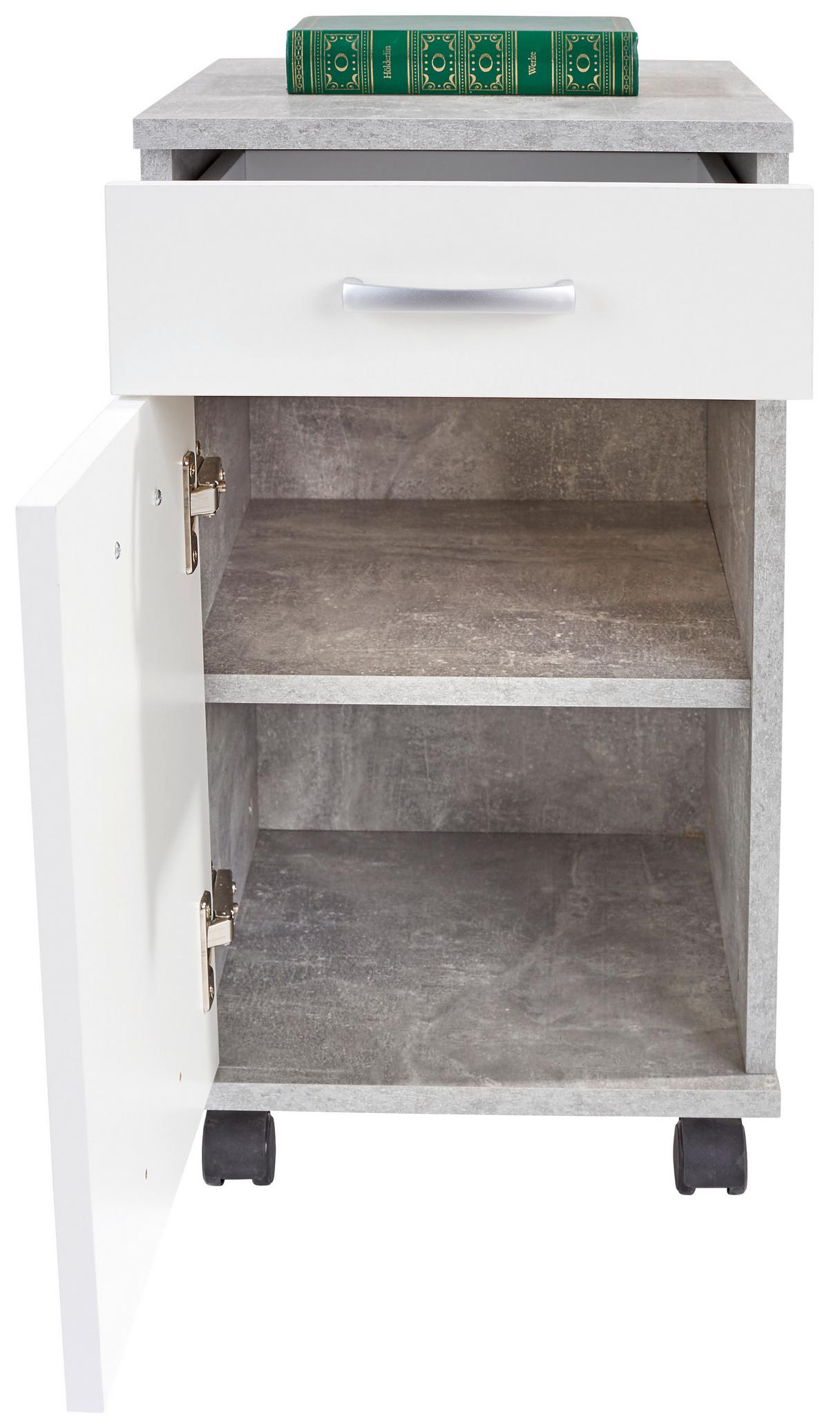 Rollcontainer Beton Optik/Weiß Rimini 33x59,5x38 cm - Dunkelgrau/Weiß, MODERN, Holzwerkstoff (33/59,5/38cm)