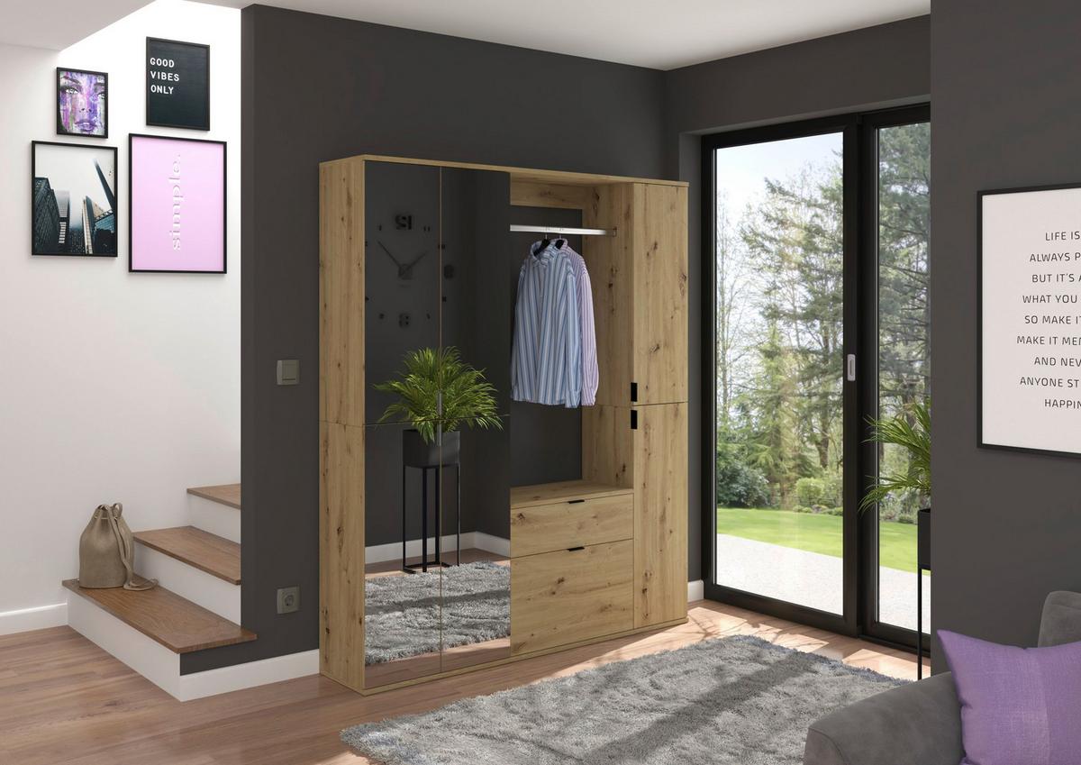 Garderobe Projekt X Eiche Artisan B: 152 cm - KONVENTIONELL, Glas/Holzwerkstoff (152/193/34cm) - MID.YOU