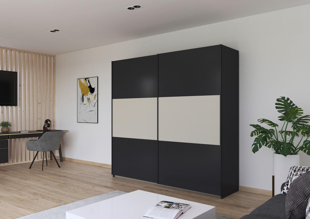 Schwebetürenschrank Neo Grau Champagner B: 218 cm - Champagner/Alufarben, MODERN, Holzwerkstoff (218/210/59cm) - Rauch Möbel