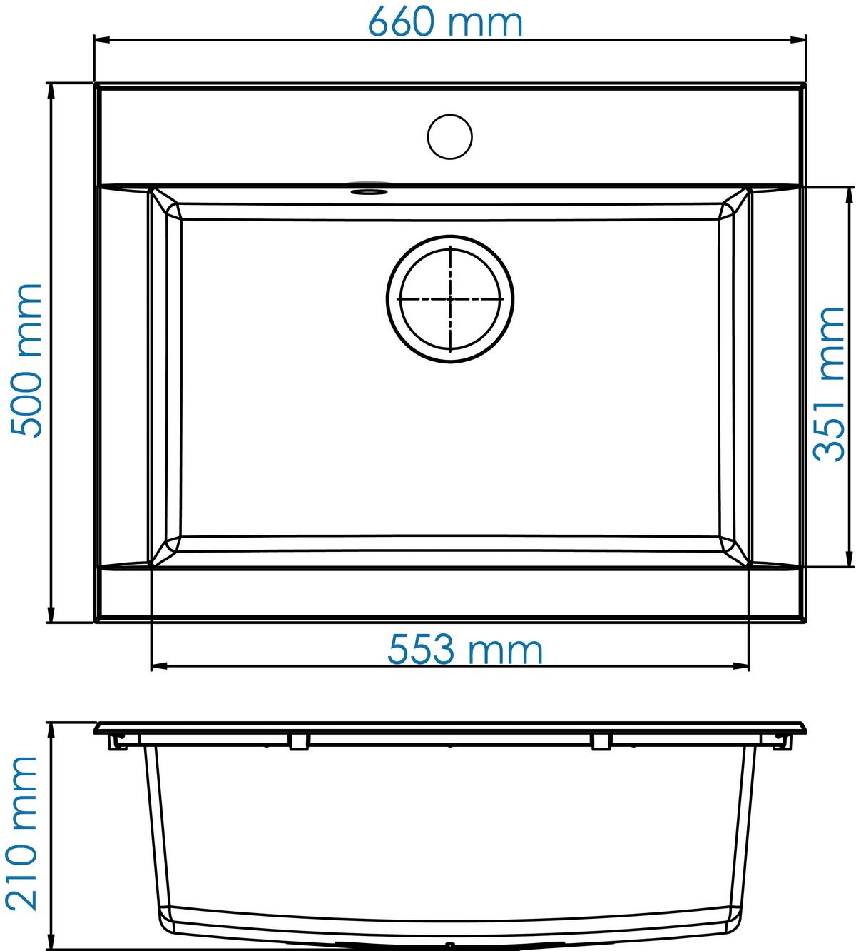 Spüle Respekta Ohio Kunststein Bxt: 66x50 cm - Weiß, Trend, Glas/Kunststoff (66/21/50cm) - Respekta