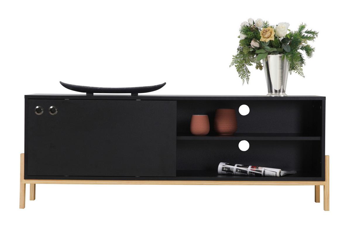 Lowboard Schwarz B: 140cm - Schwarz/Naturfarben, Design, Holzwerkstoff (140/51,5/35cm) - Livetastic